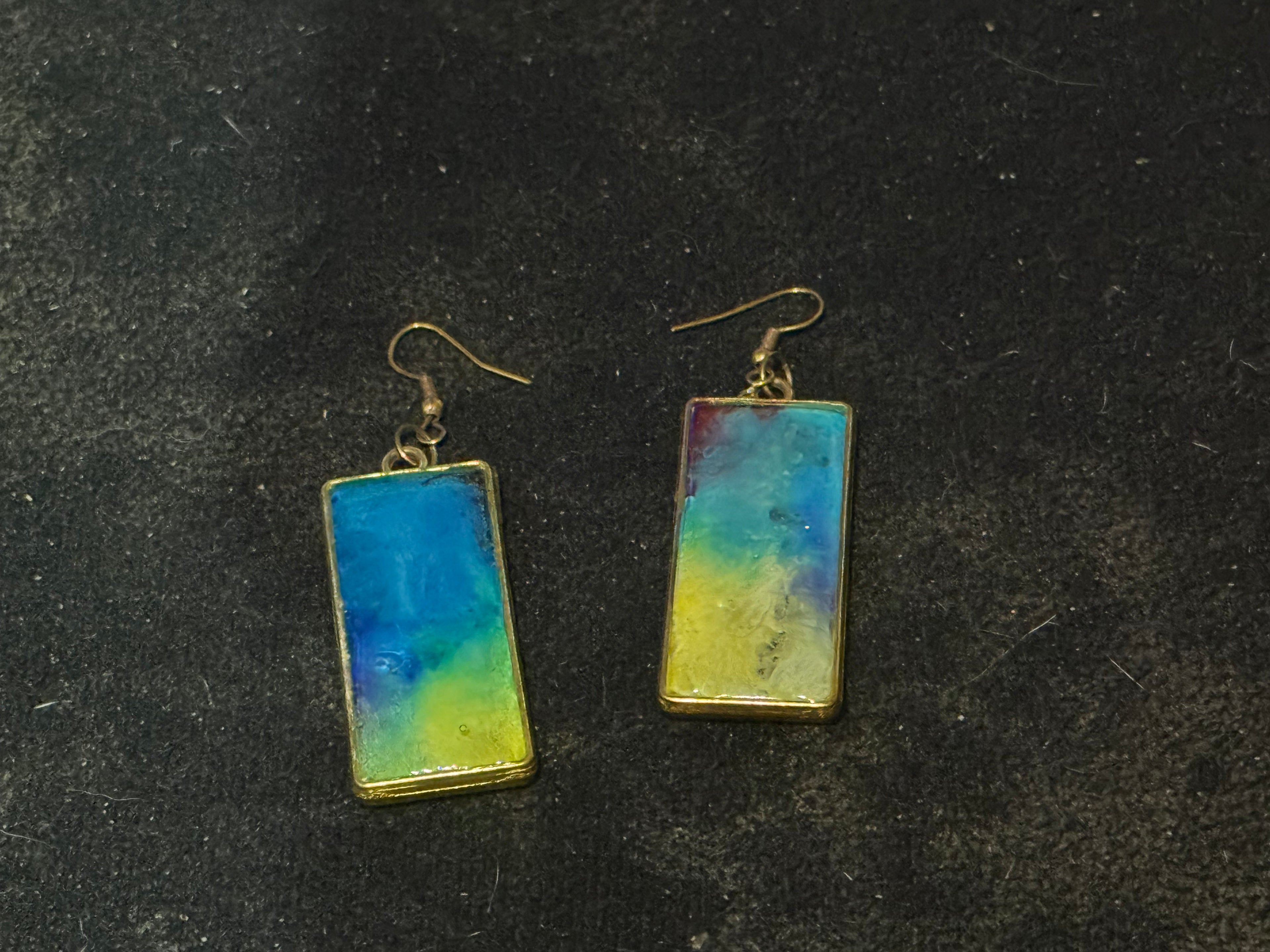 Rainbow Gradient Rectangle Resin Earrings - Sunset Ombre