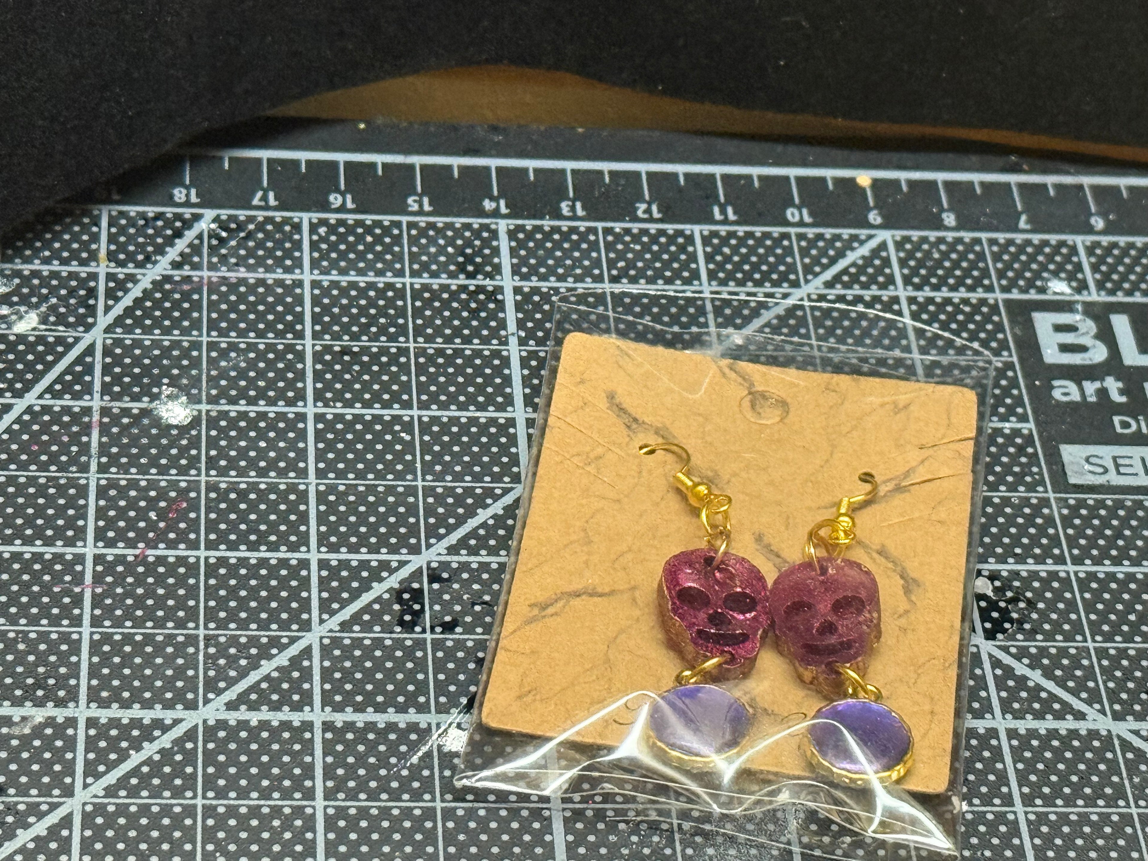 Purple Skull Heart Dangle Earrings - Gothic Two-Tier