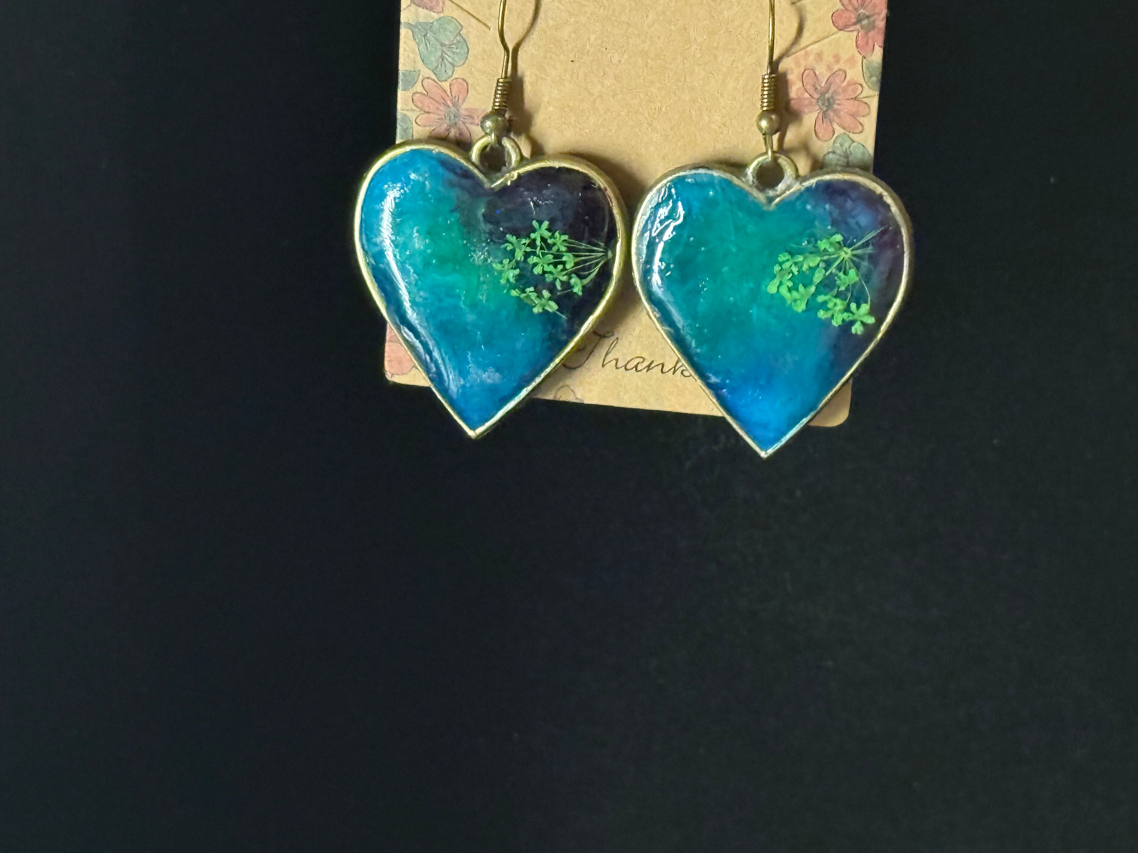Ocean Blue Heart Resin Earrings - Sparkly Turquoise