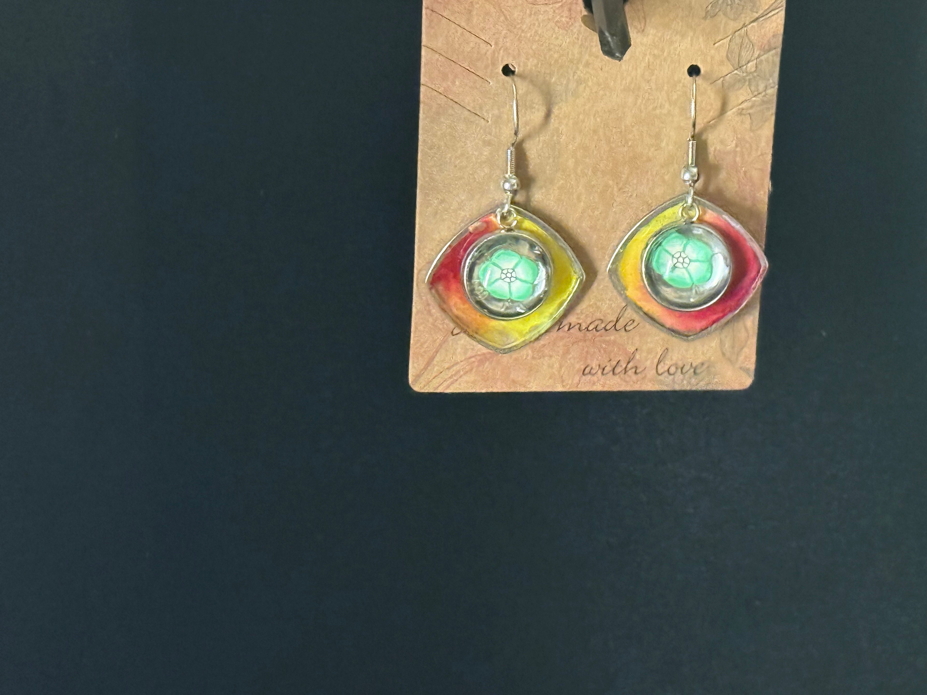 Rainbow Diamond Flower Resin Earrings - Multicolor