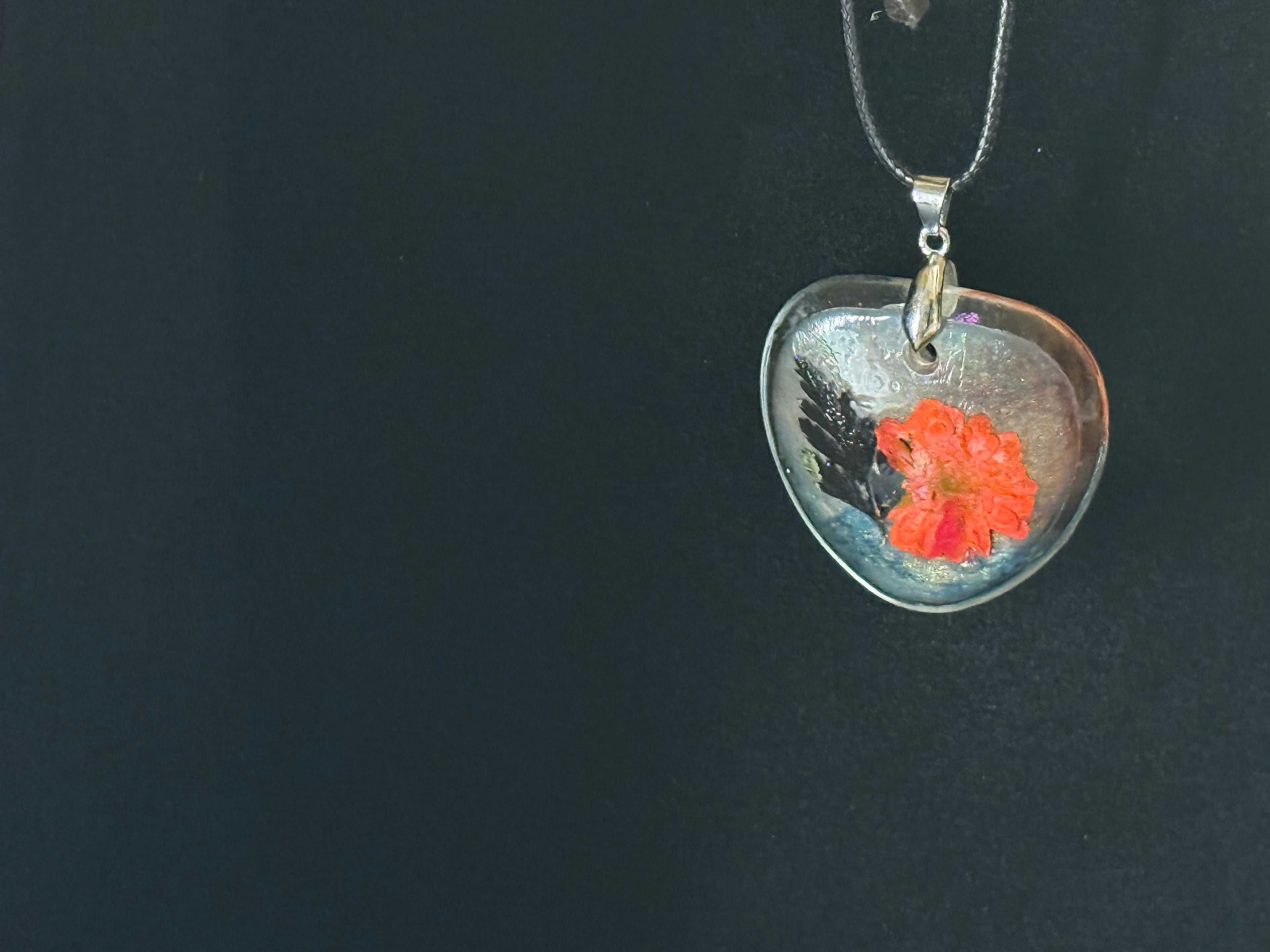 Coral Flower Heart Resin Pendant Necklace