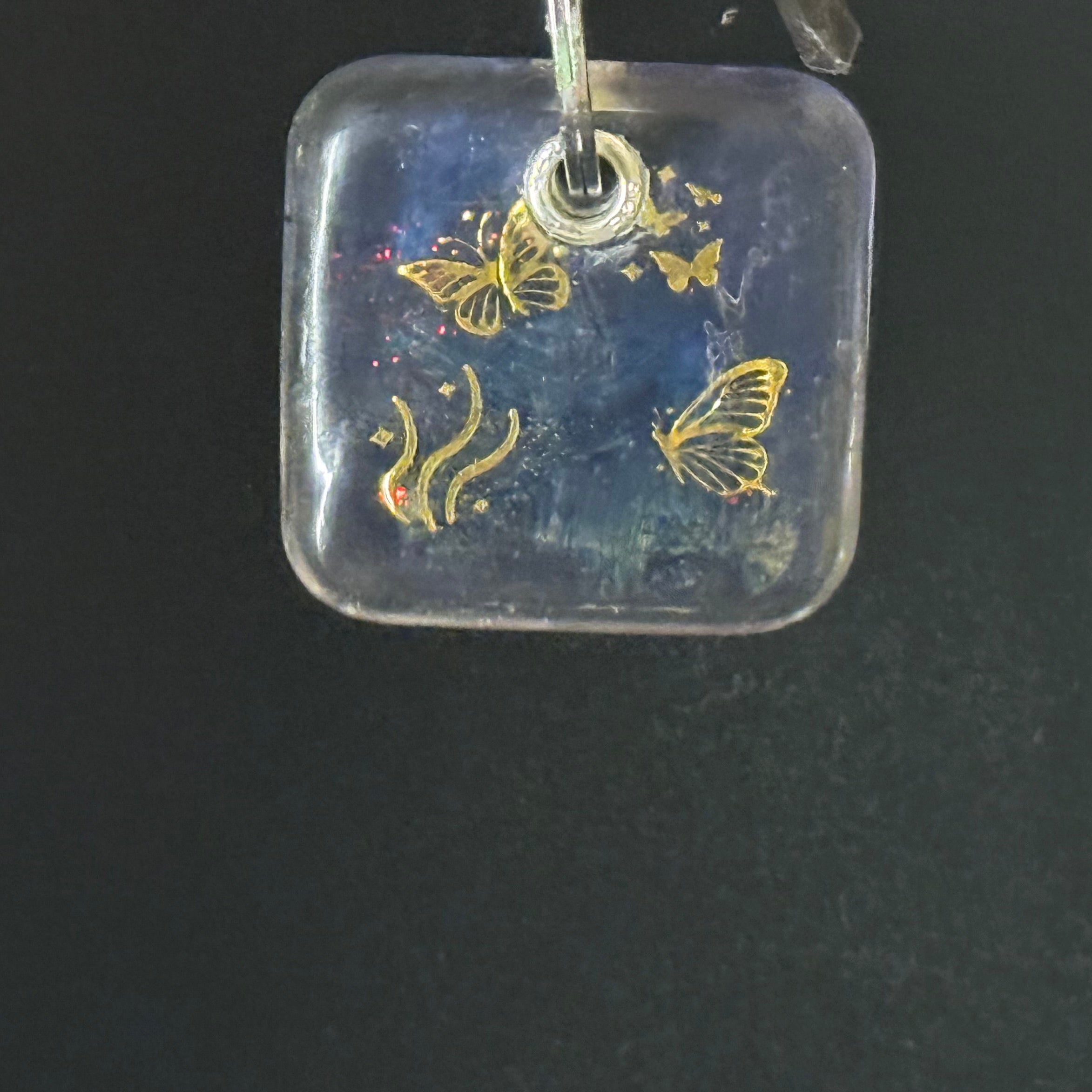 Gold Butterfly Square Resin Keychain
