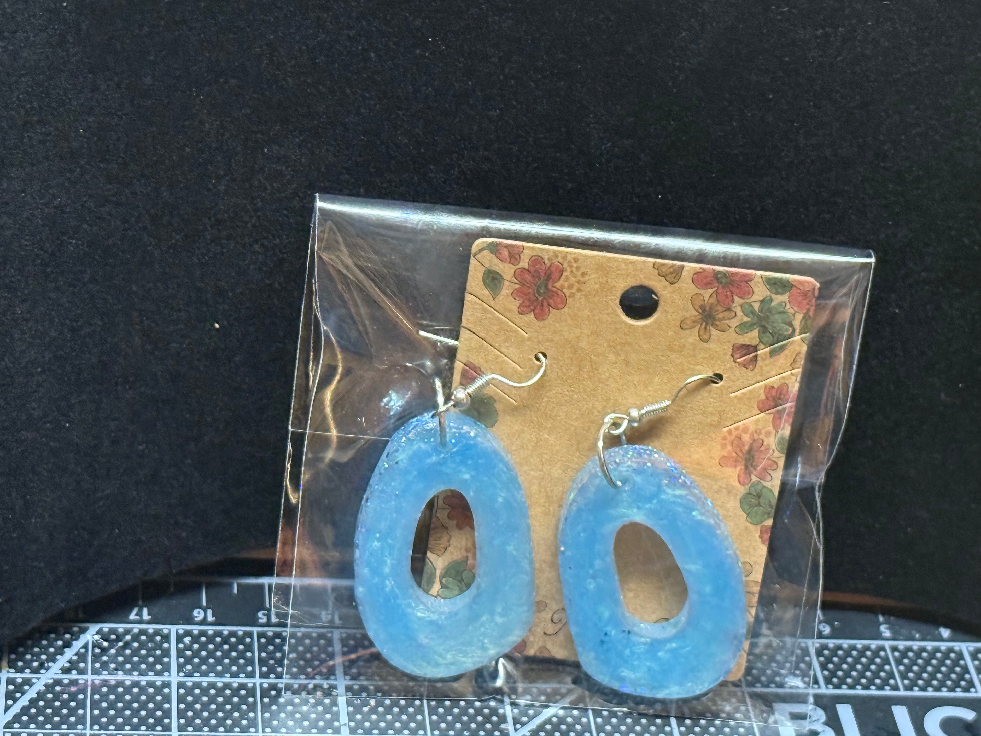 Blue Geometric Resin Earrings - Modern Handmade Statement Jewelry
