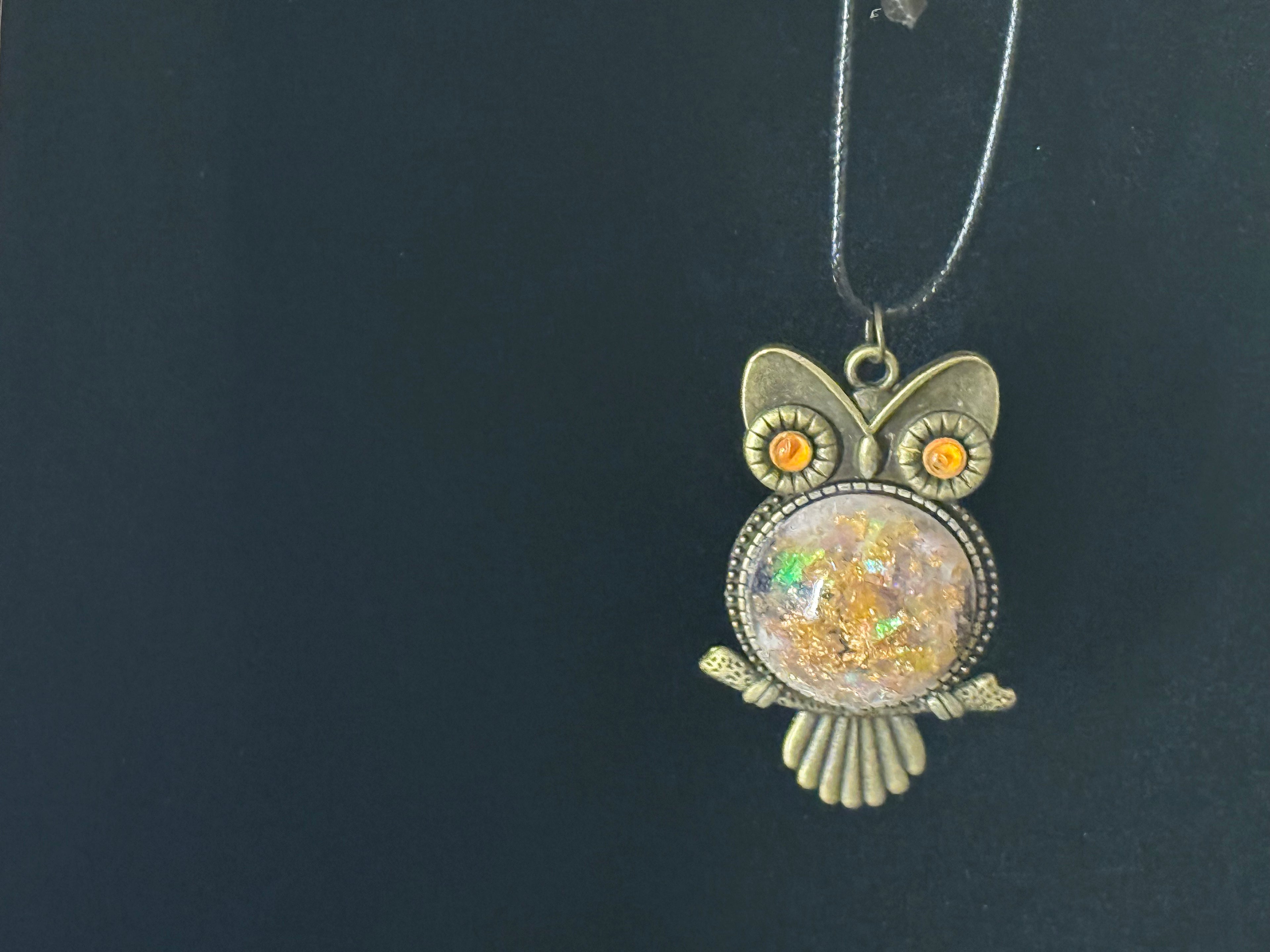 Owl Resin Pendant Necklace - Antique Bronze