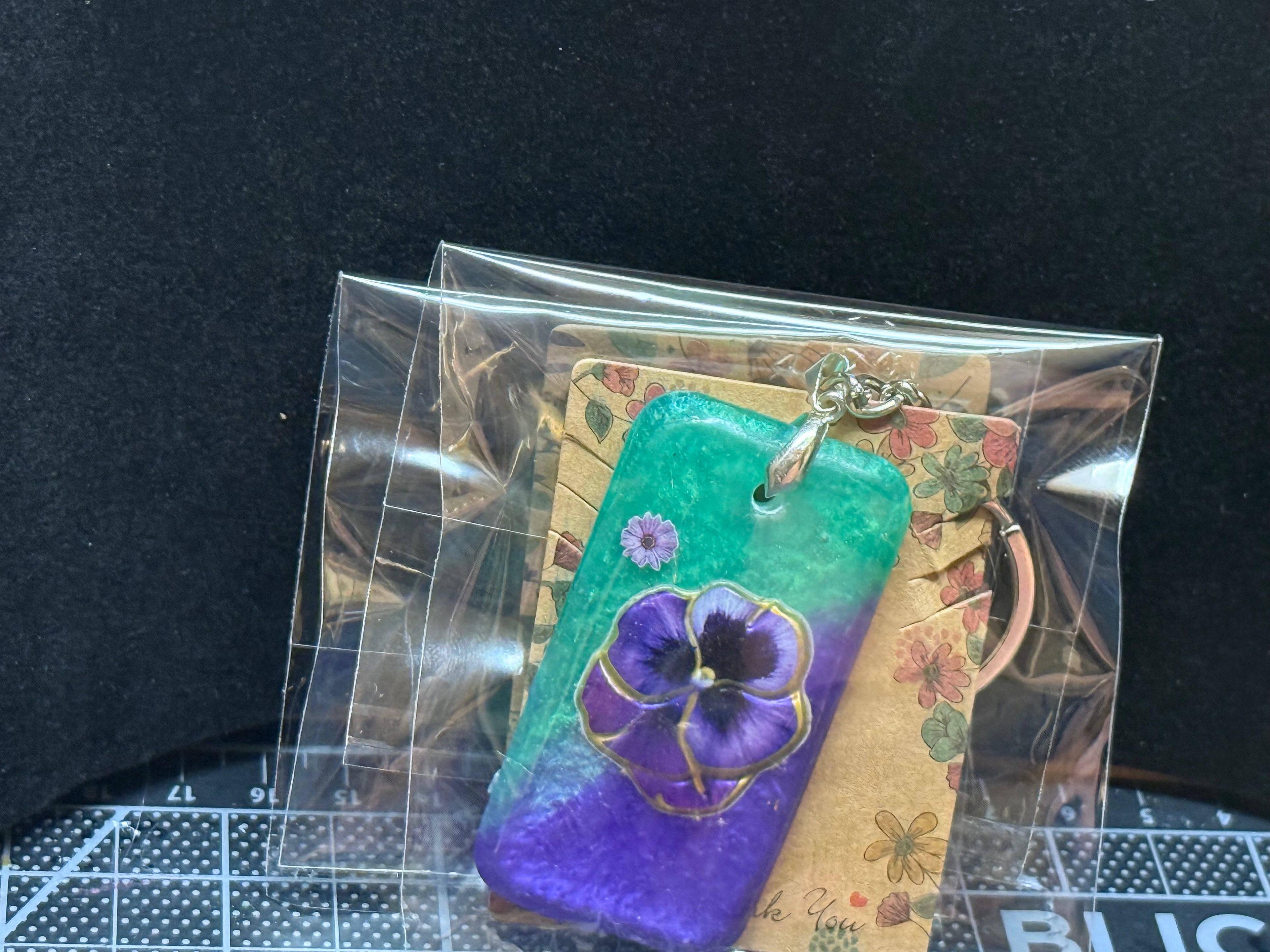 Purple Pansy Resin Keychain