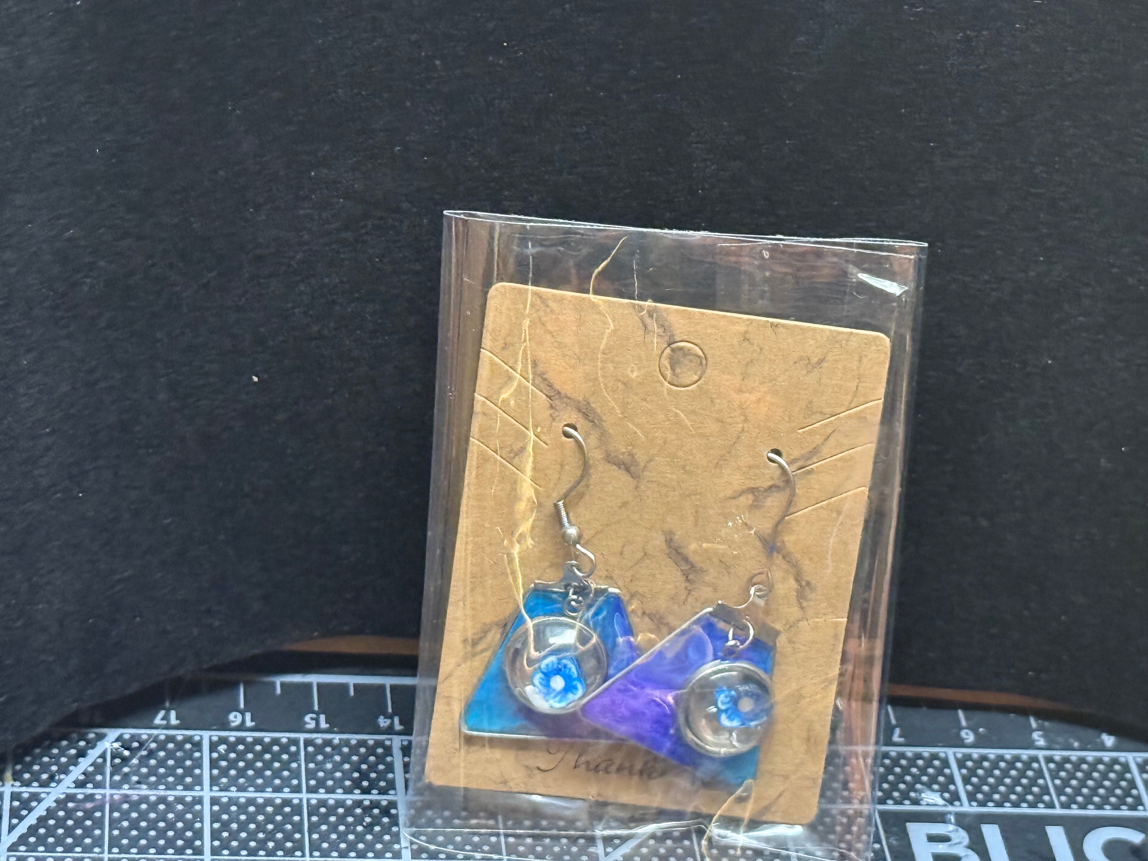 Blue Geometric Resin Earrings - Modern Handmade Statement Jewelry