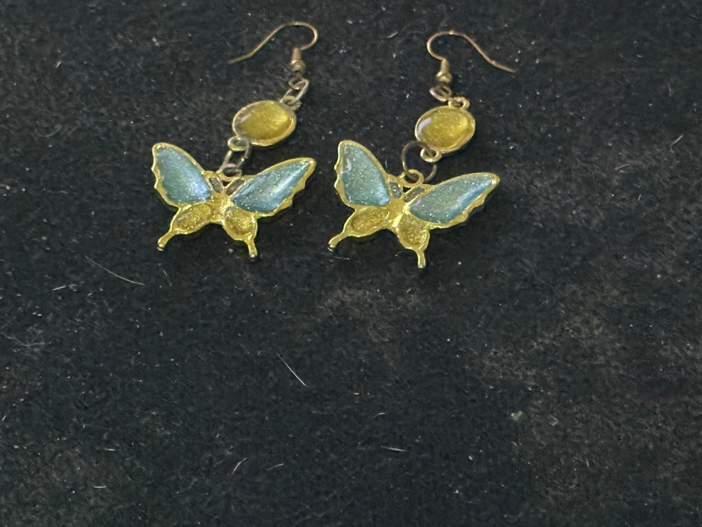 Delicate Butterfly Dangle Earrings with Yellow Resin Accent