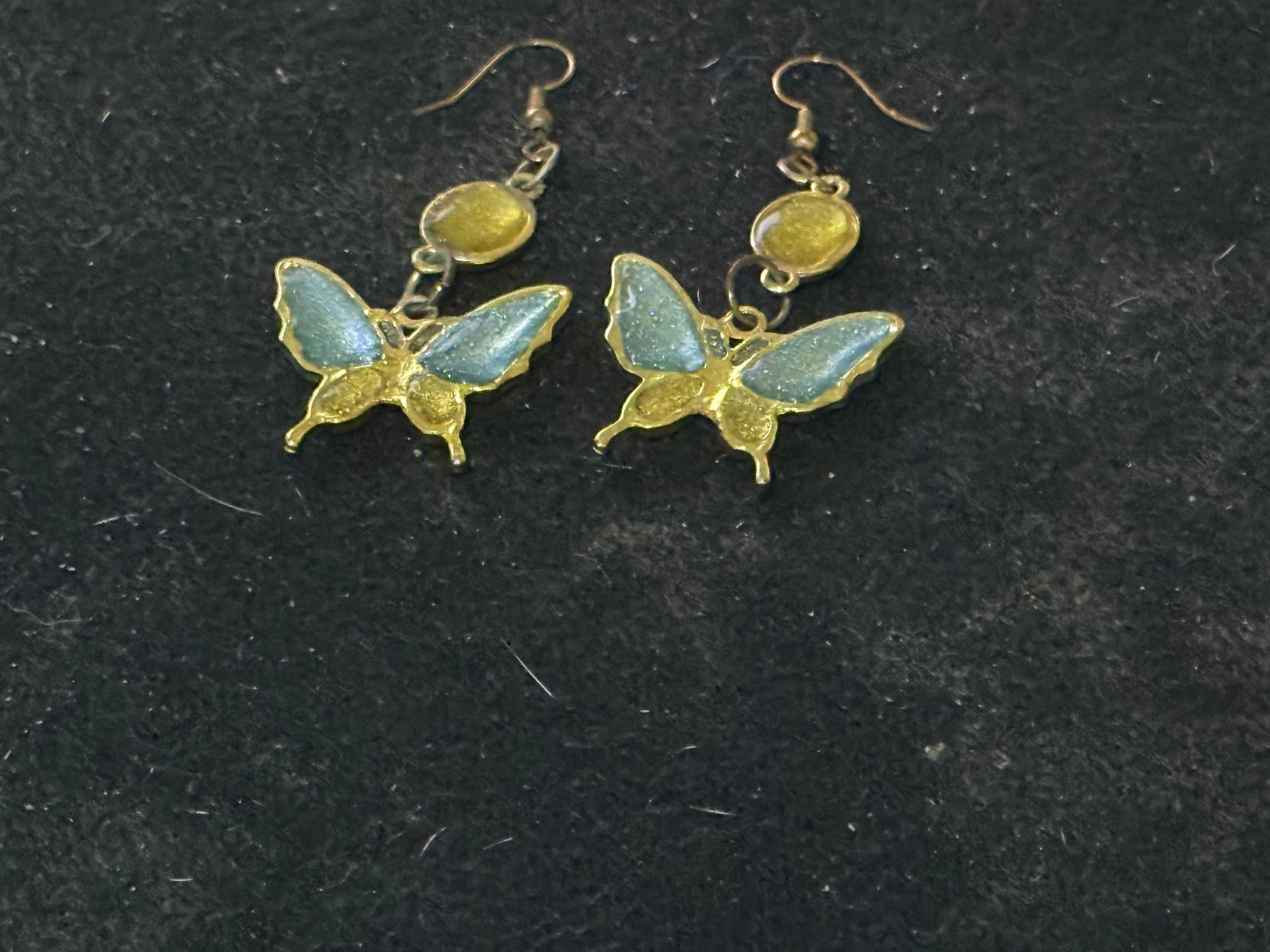 Delicate Butterfly Dangle Earrings with Yellow Resin Accent