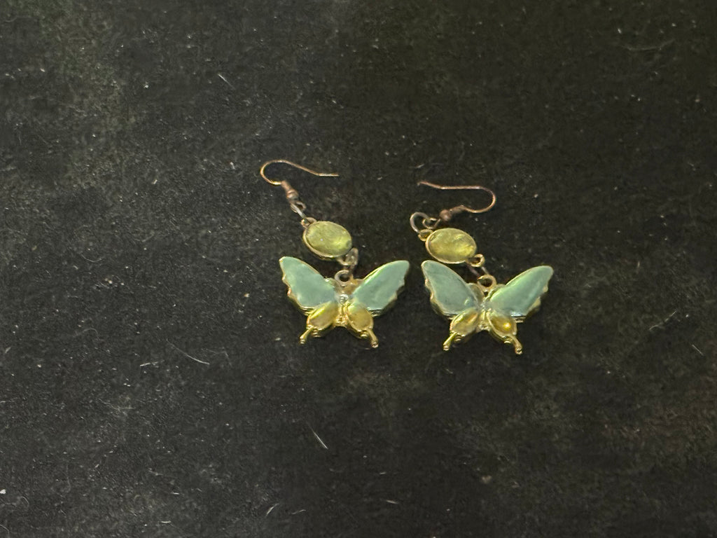 Delicate Butterfly Dangle Earrings with Yellow Resin Accent