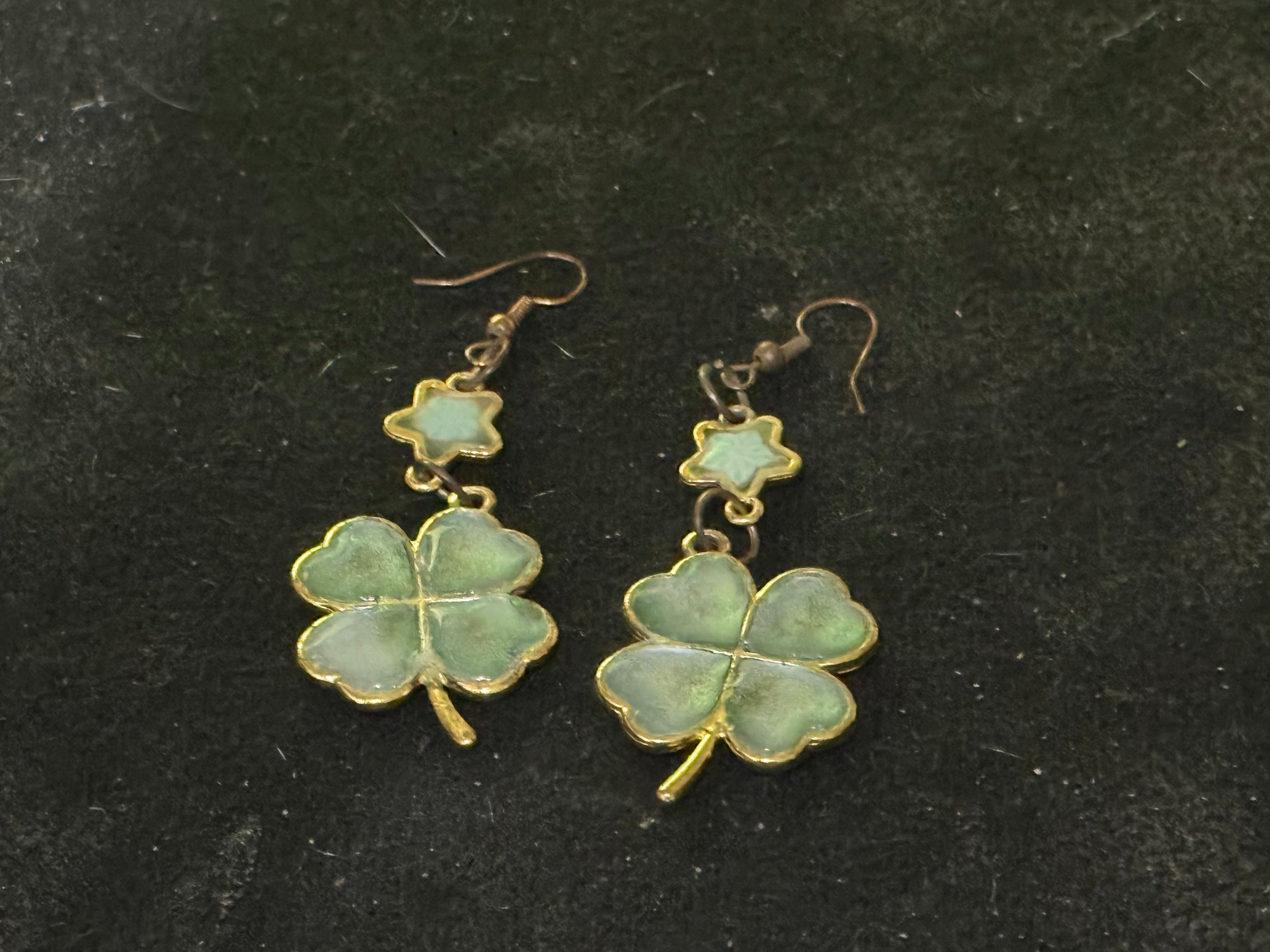 Lucky Four Leaf Clover Dangle Earrings - Mint & Green Enamel