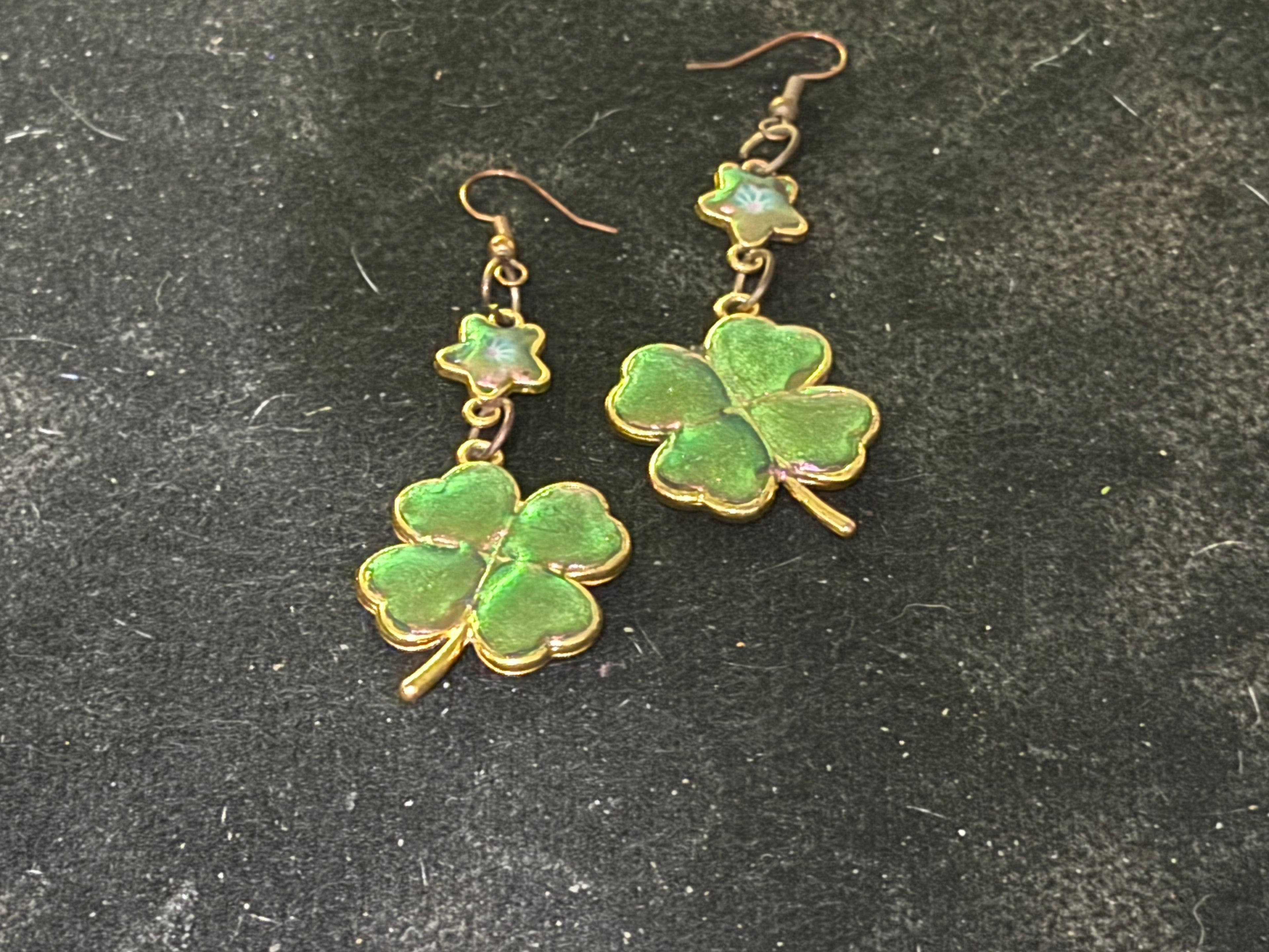 Lucky Four Leaf Clover Dangle Earrings - Mint & Green Enamel