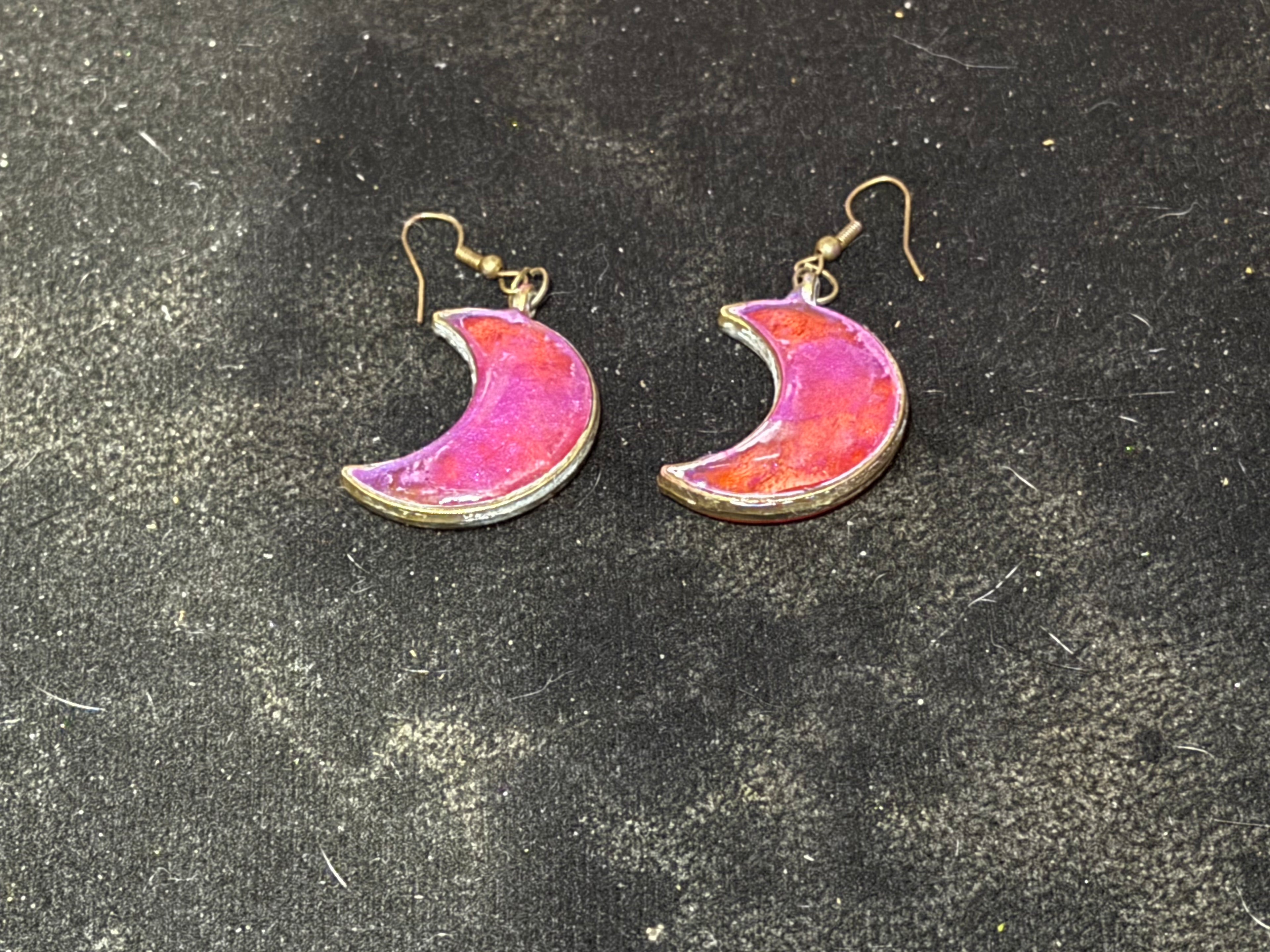 Celestial Crescent Moon Earrings - Pink & Orange Ombre Resin
