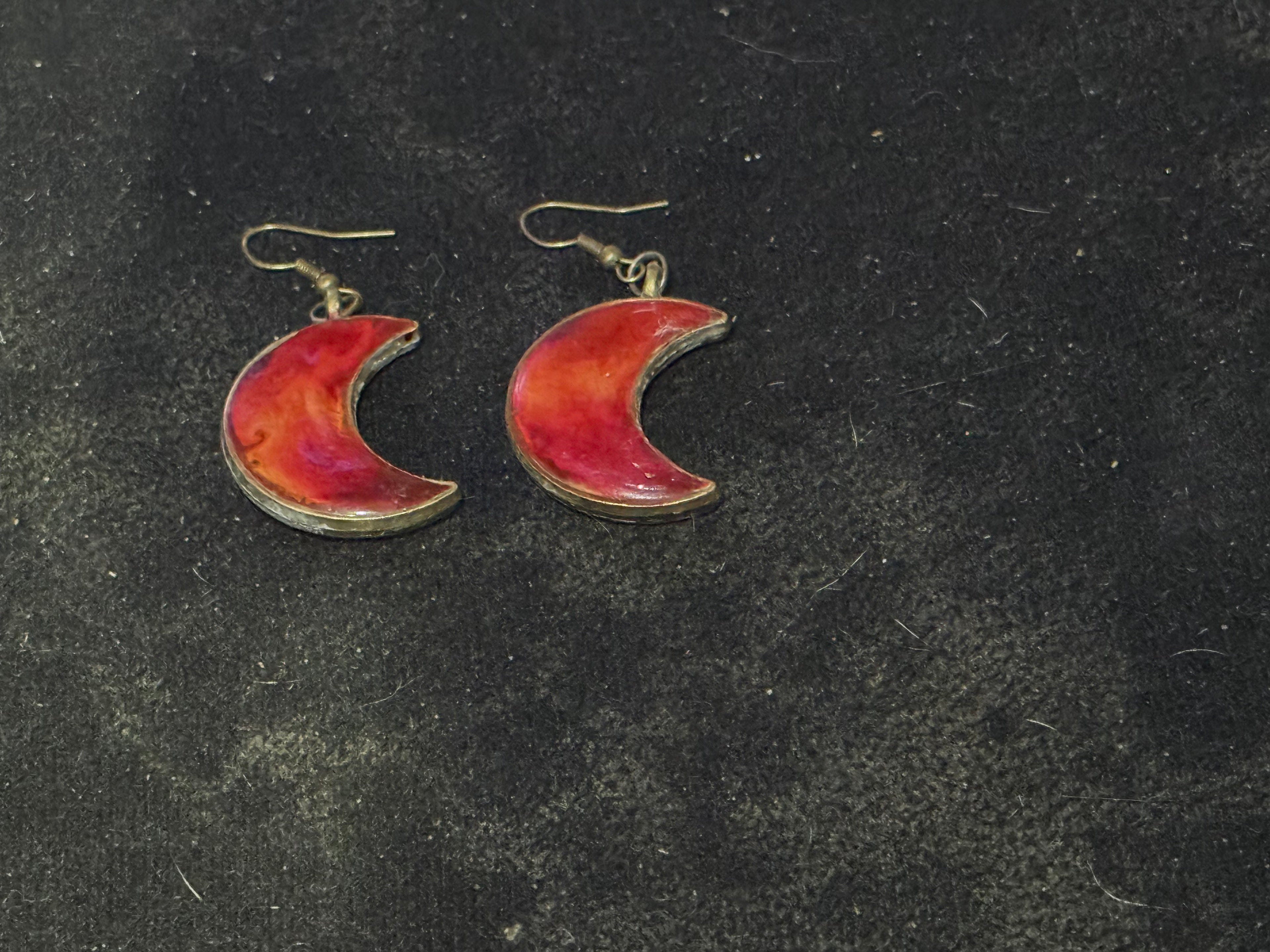 Celestial Crescent Moon Earrings - Pink & Orange Ombre Resin