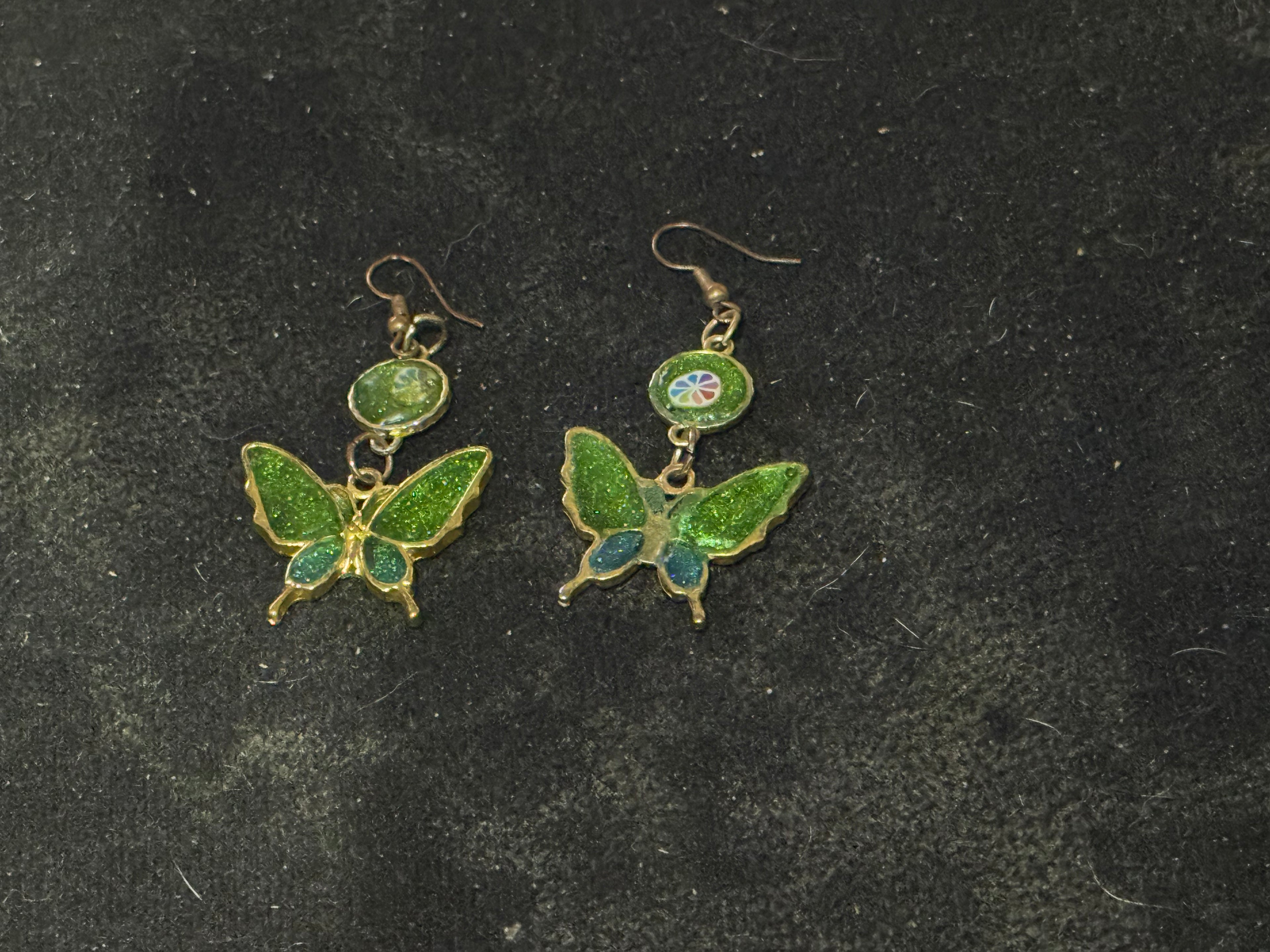 Enchanted Garden Butterfly Earrings - Green Glitter Enamel