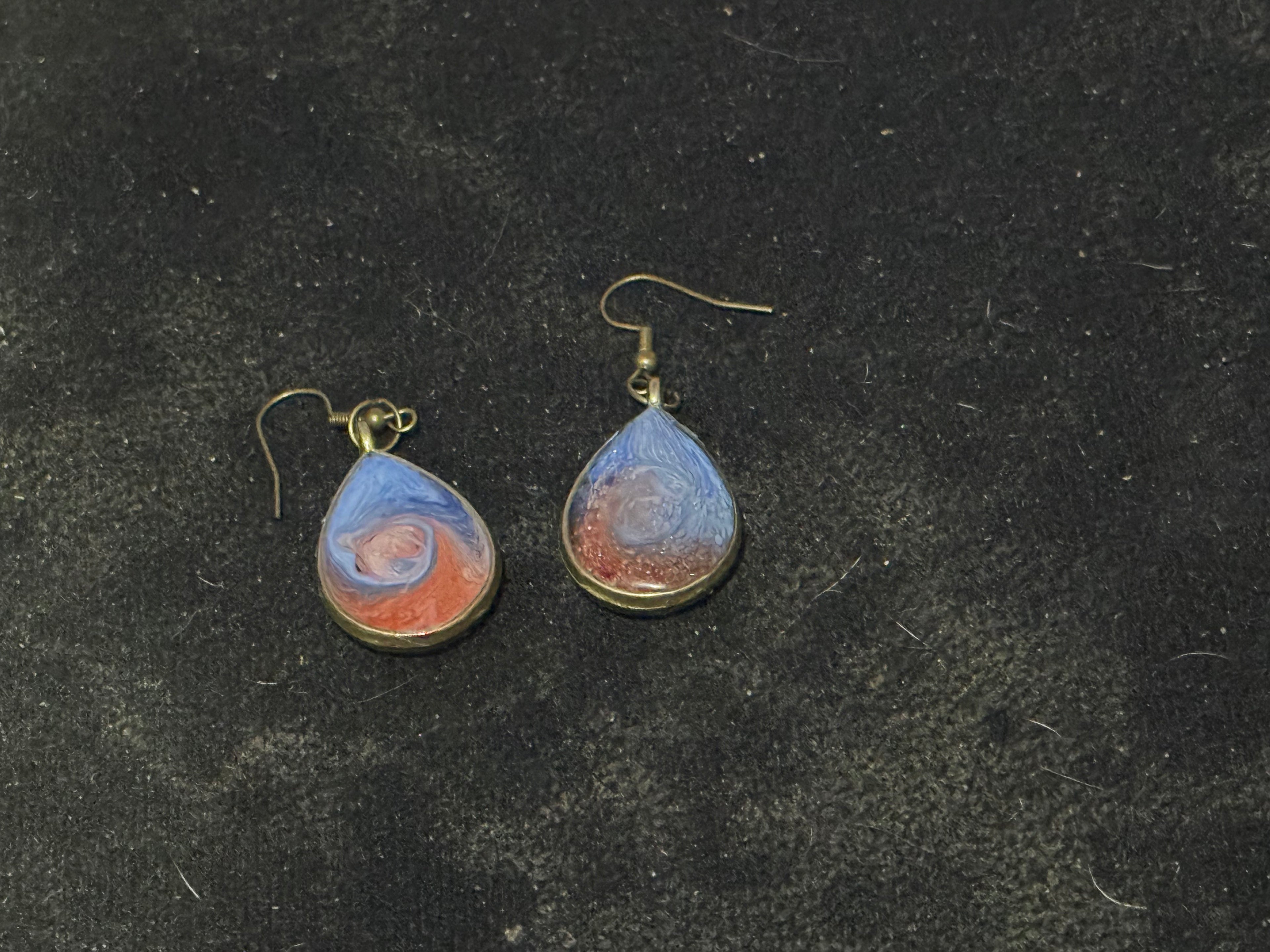 Swirled Resin Teardrop Earrings - Blue & Coral
