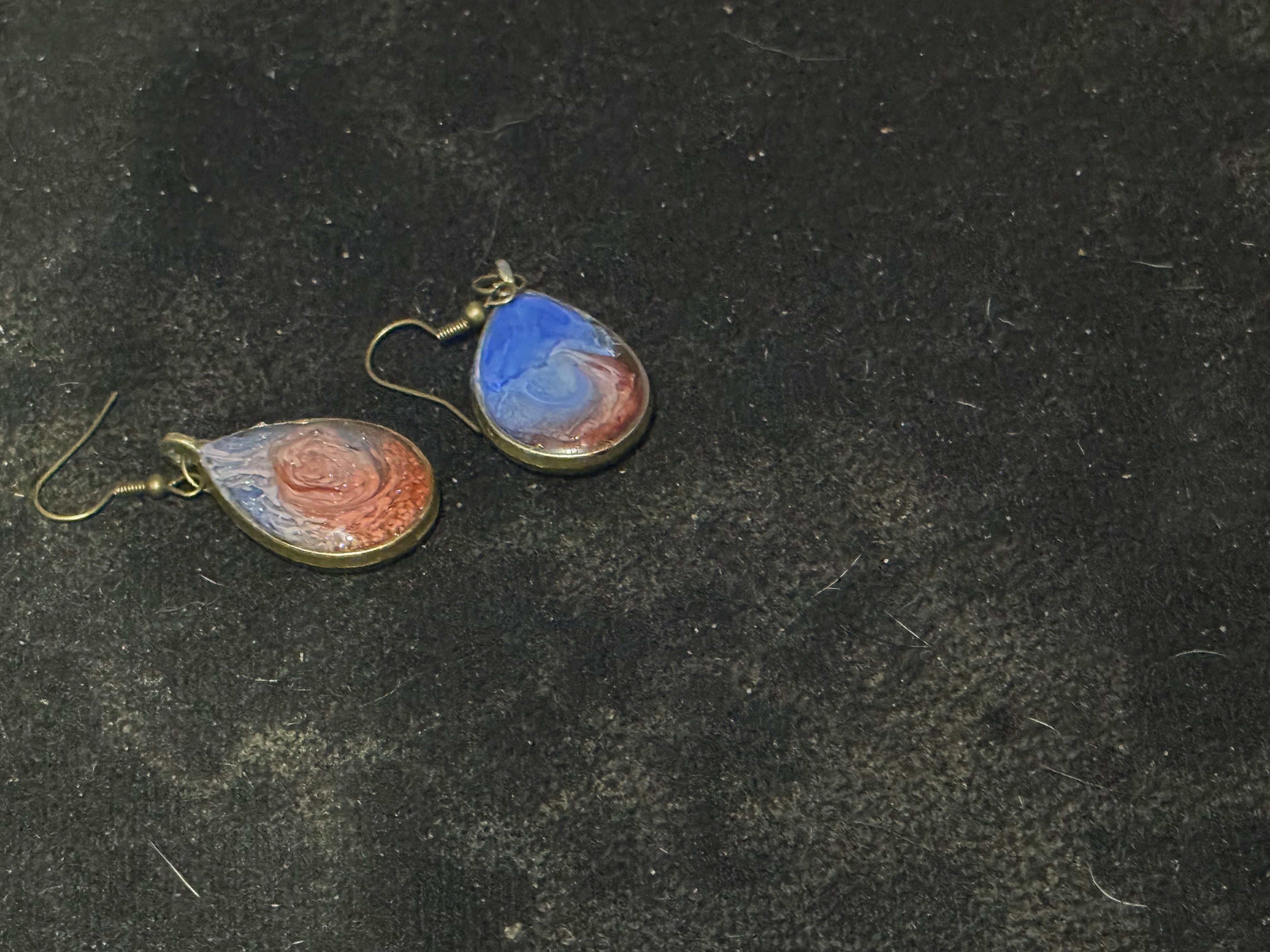 Swirled Resin Teardrop Earrings - Blue & Coral