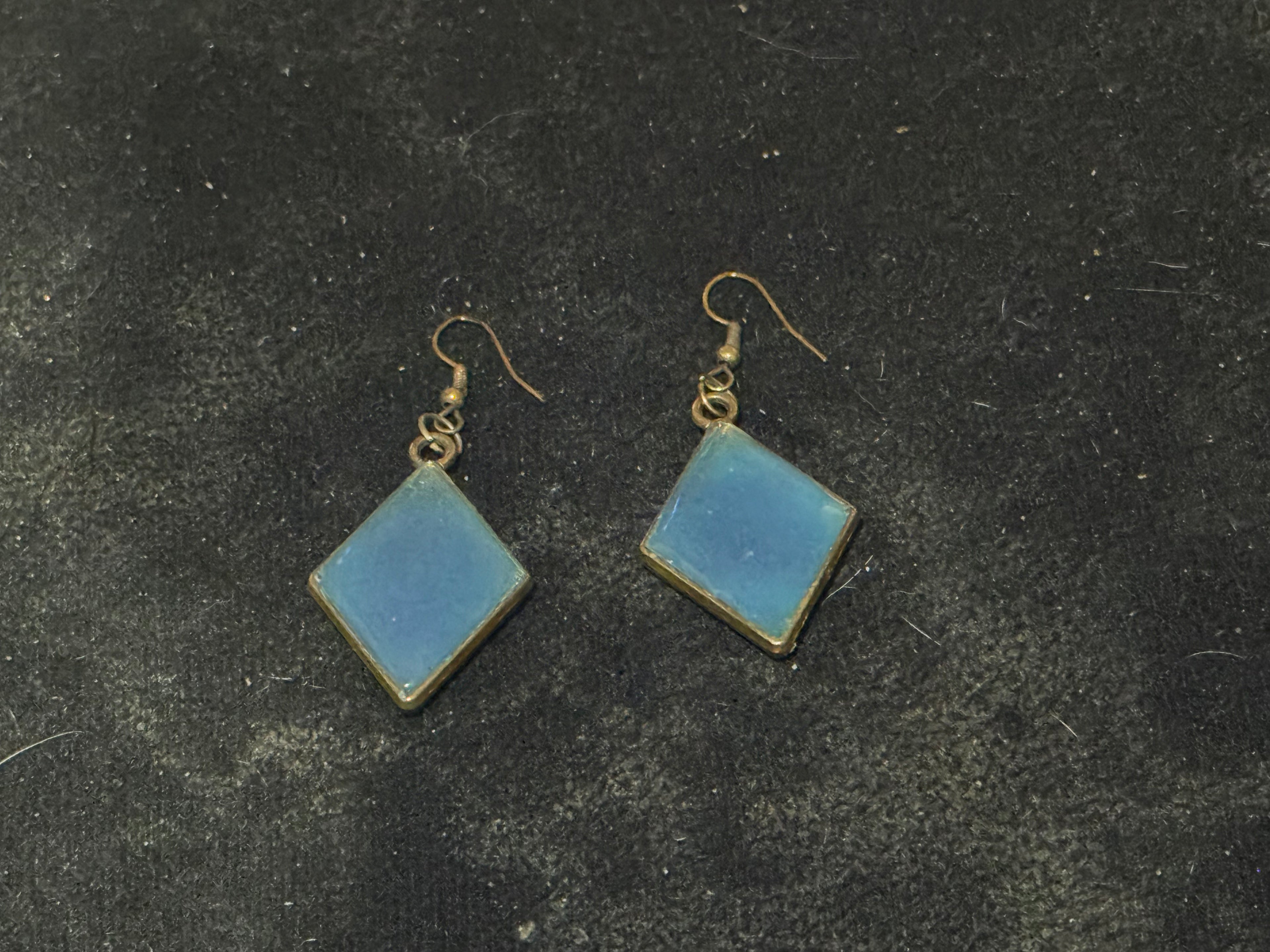 Square Blue Resin Earrings - Handcrafted