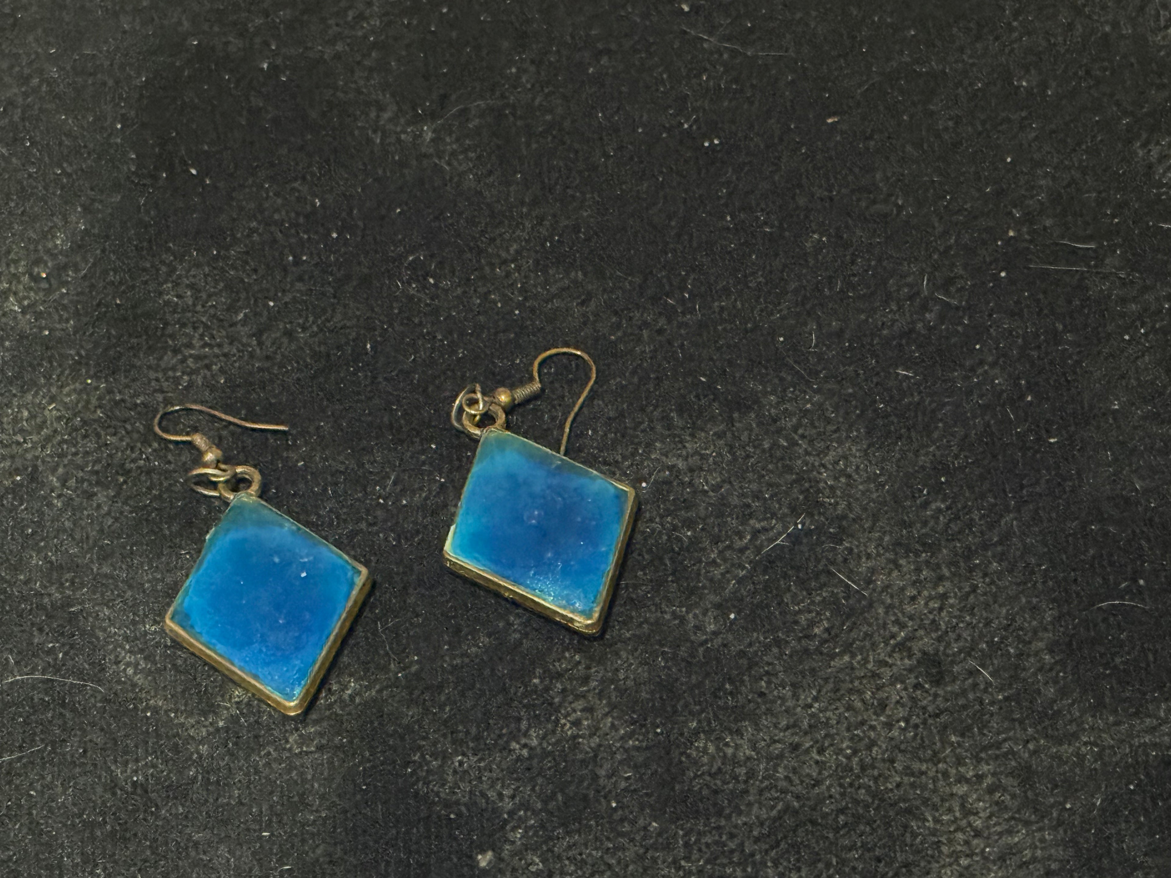 Square Blue Resin Earrings - Handcrafted