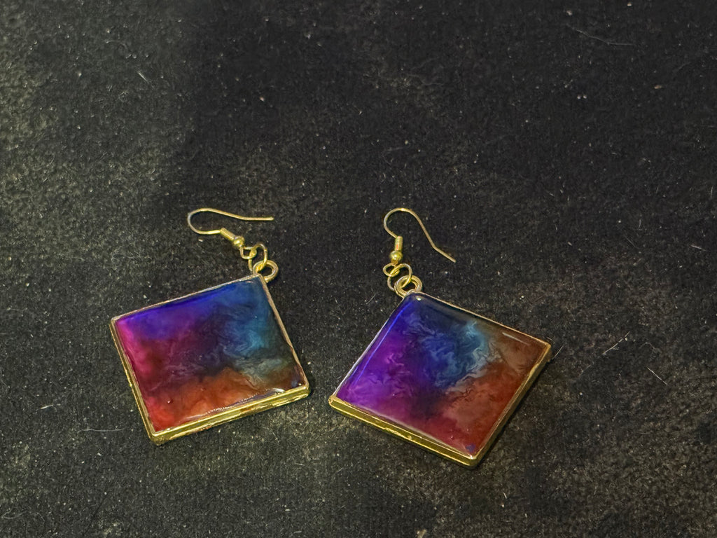 Rainbow Galaxy Resin Earrings - Multicolor Square