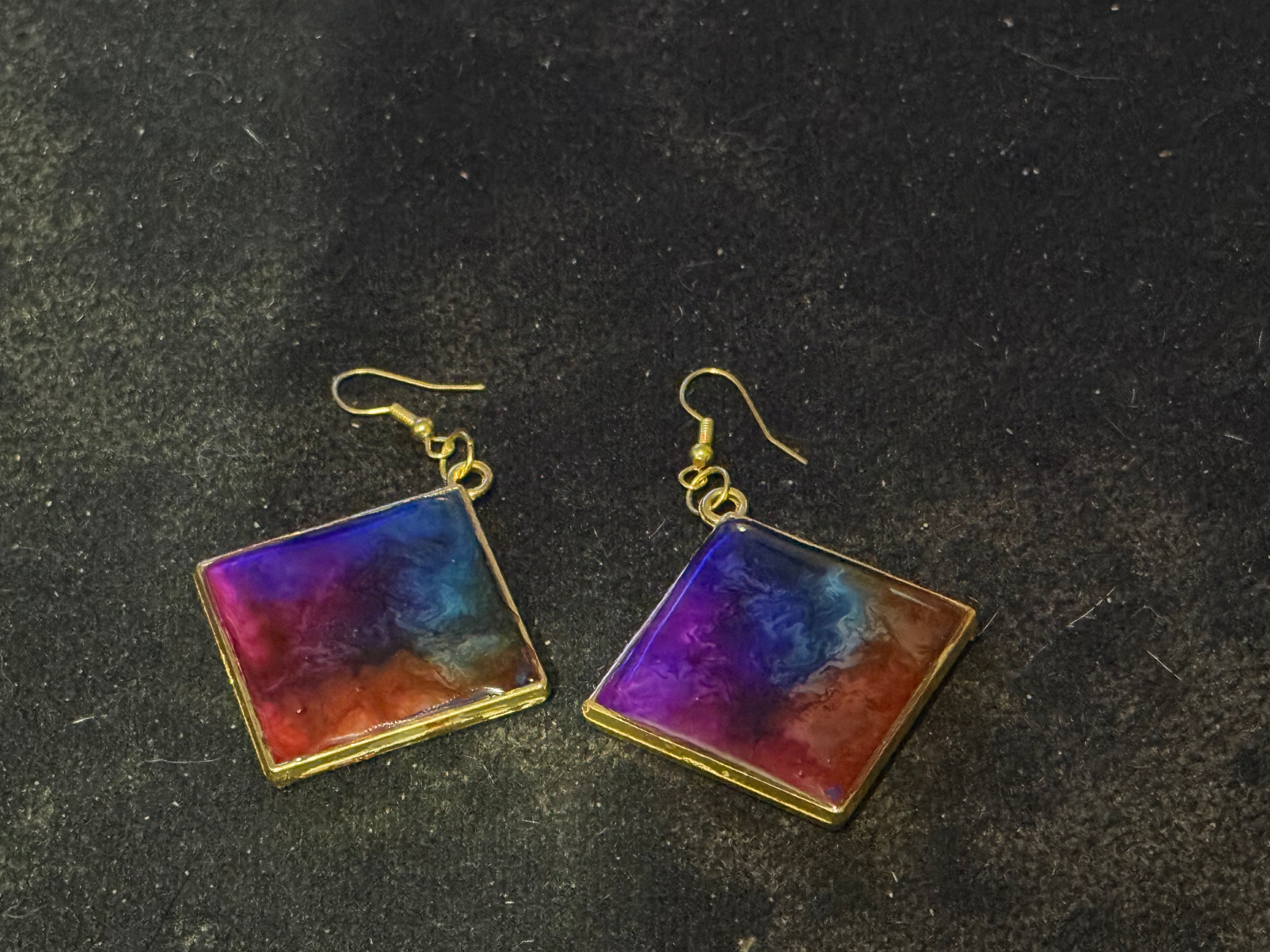 Rainbow Galaxy Resin Earrings - Multicolor Square