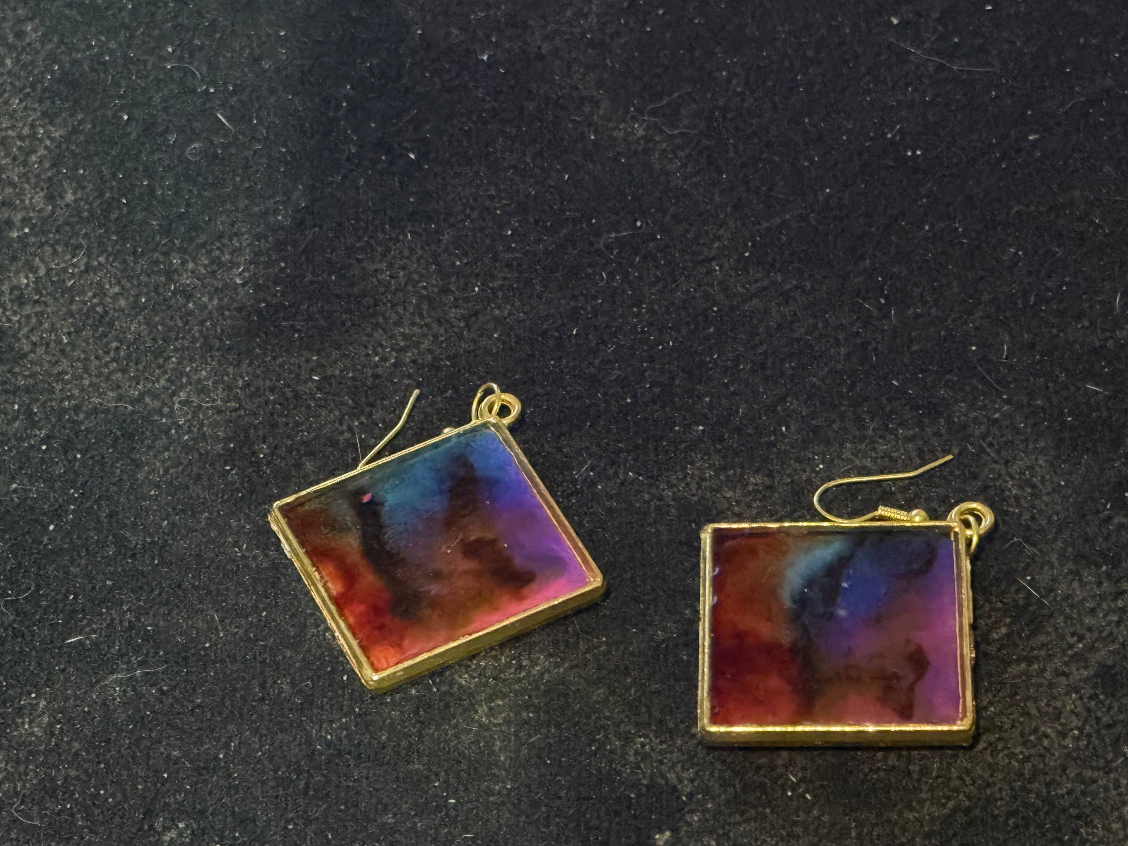 Rainbow Galaxy Resin Earrings - Multicolor Square