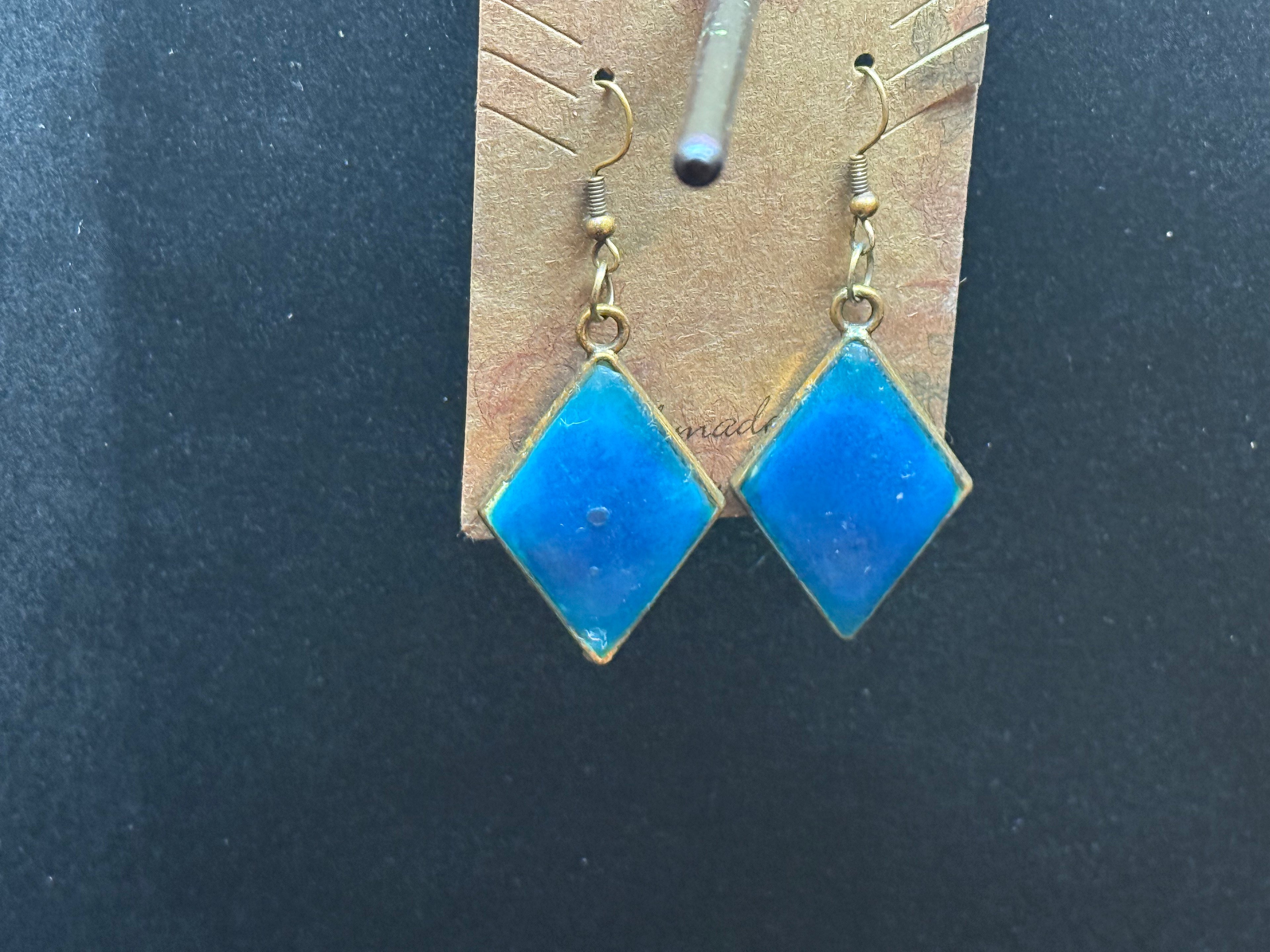Square Blue Resin Earrings - Handcrafted