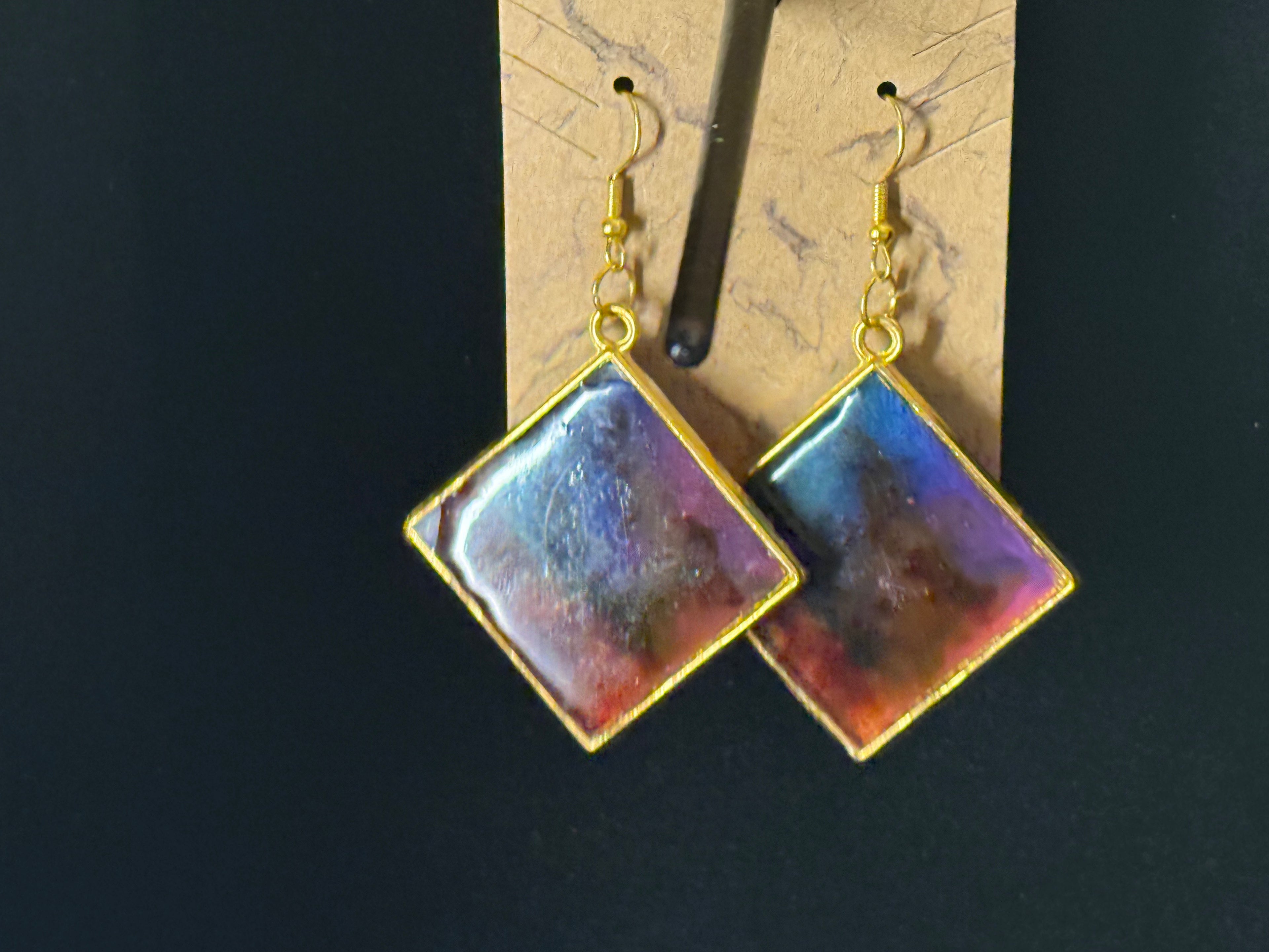Rainbow Galaxy Resin Earrings - Multicolor Square