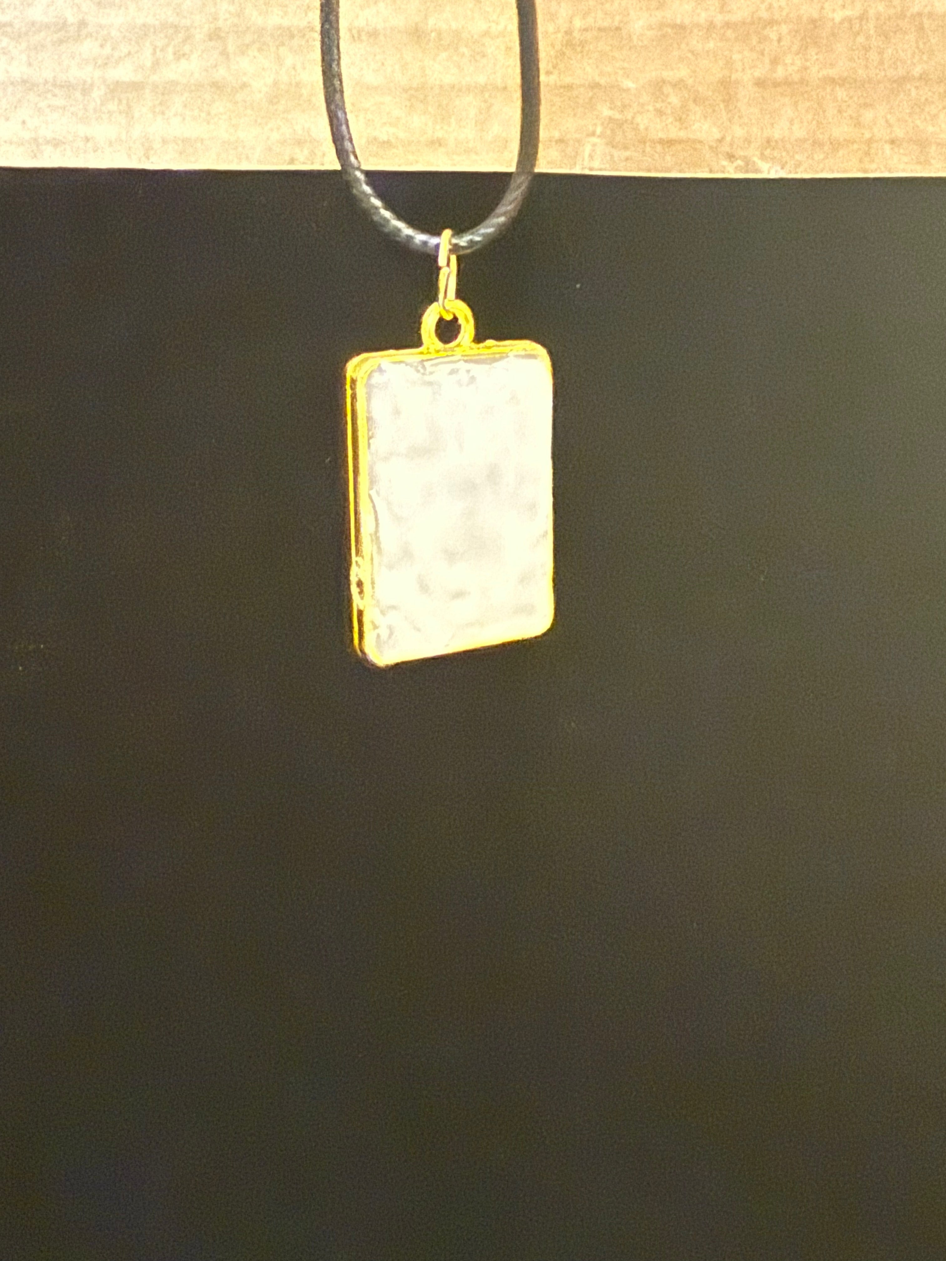 Pink Coral Flower Rectangle Resin Pendant Necklace