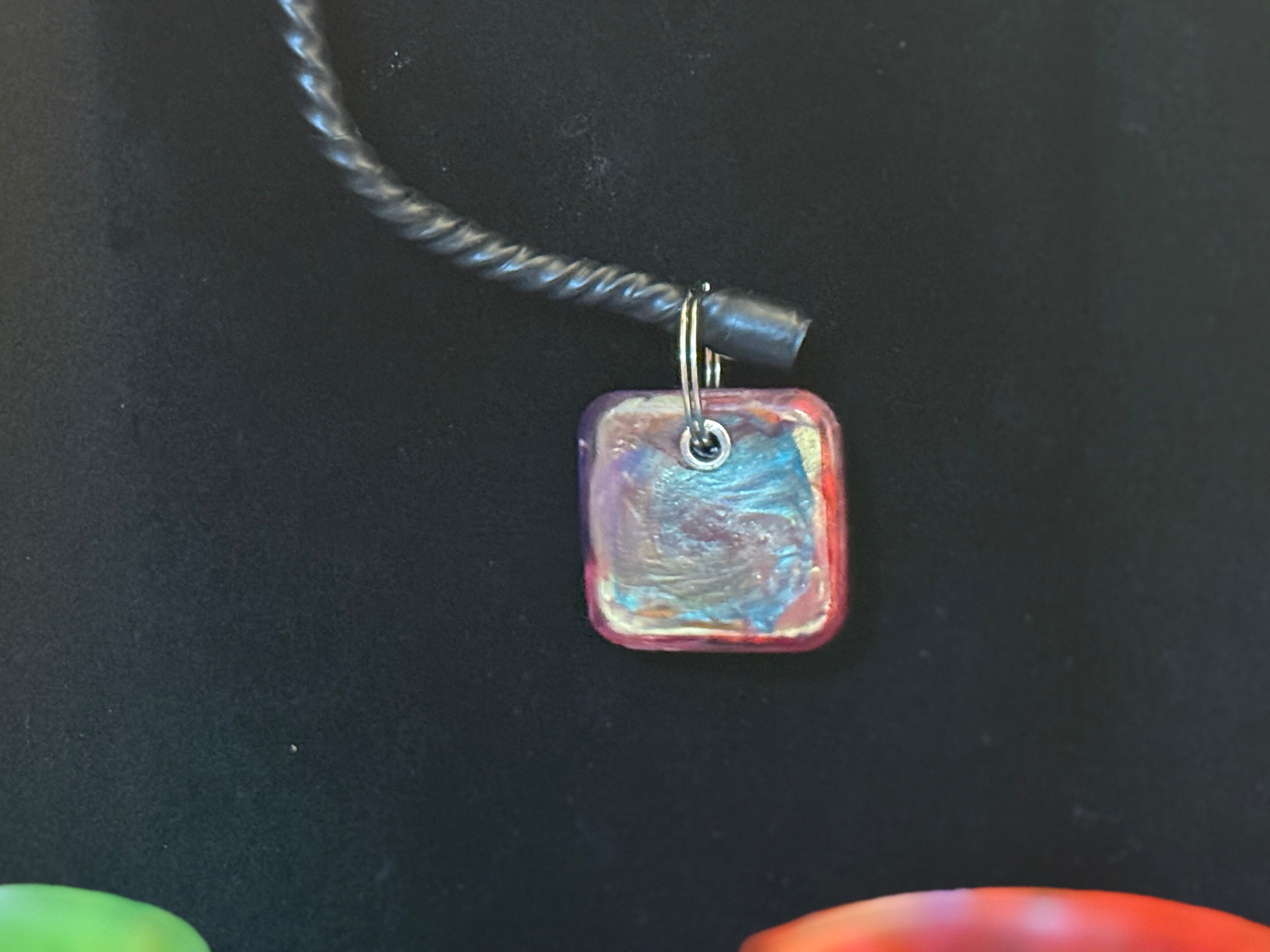 Iridescent Square Resin Keychain - Pink Purple Shimmer