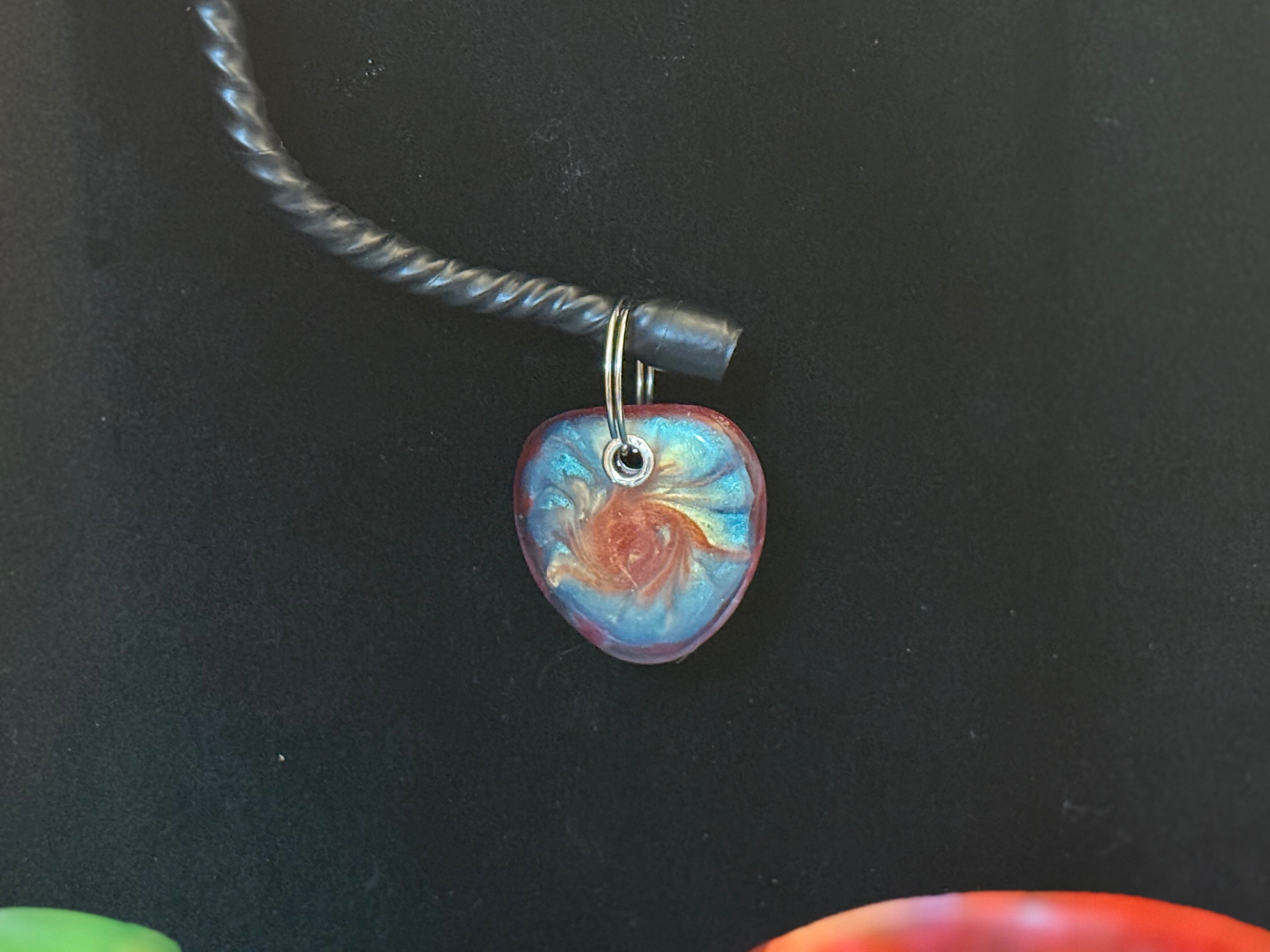 Ocean Sunset Heart Resin Keychain - Blue Coral Swirl