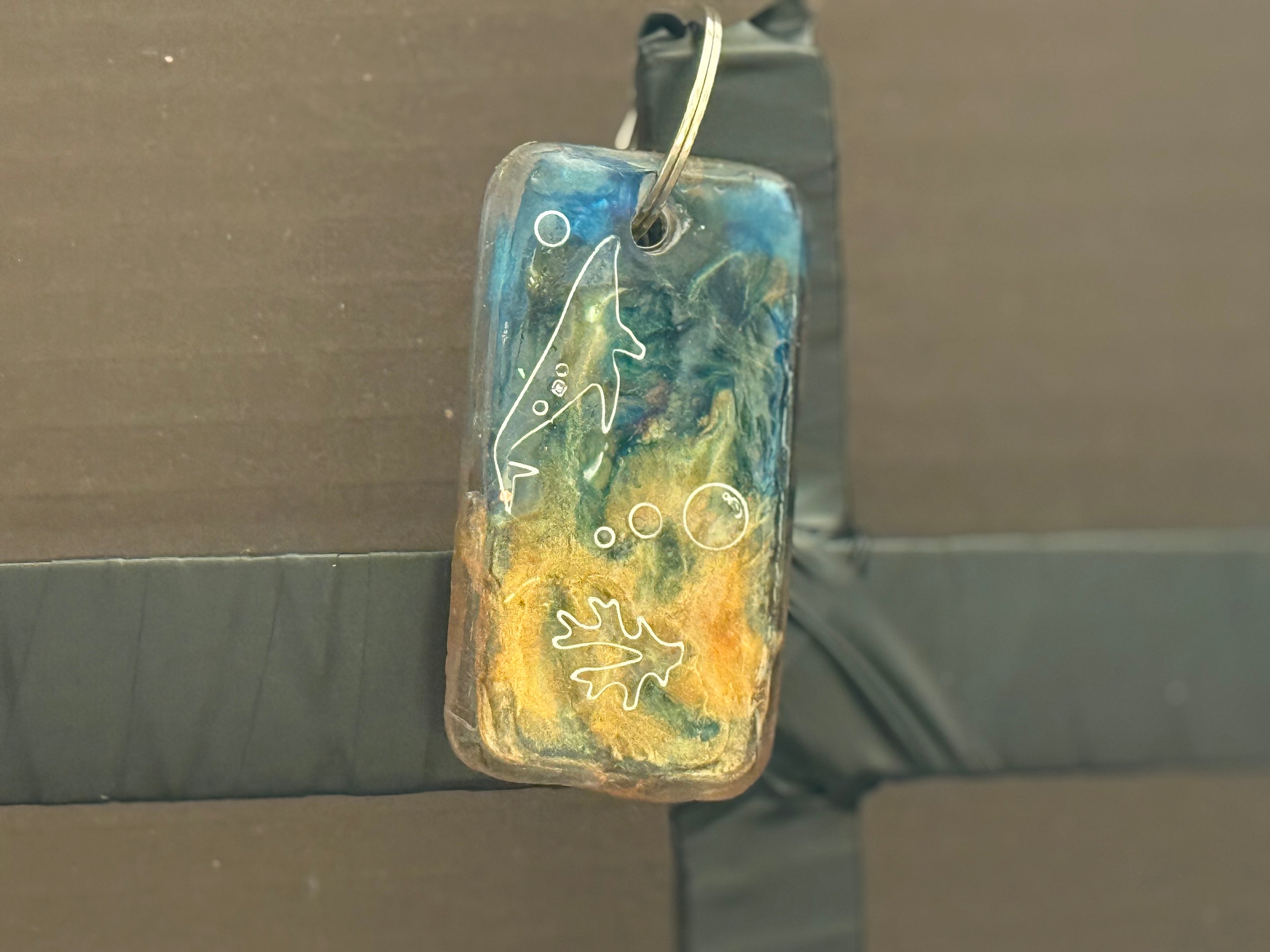 Autumn Fish Rectangle Resin Keychain - Nature Inspired
