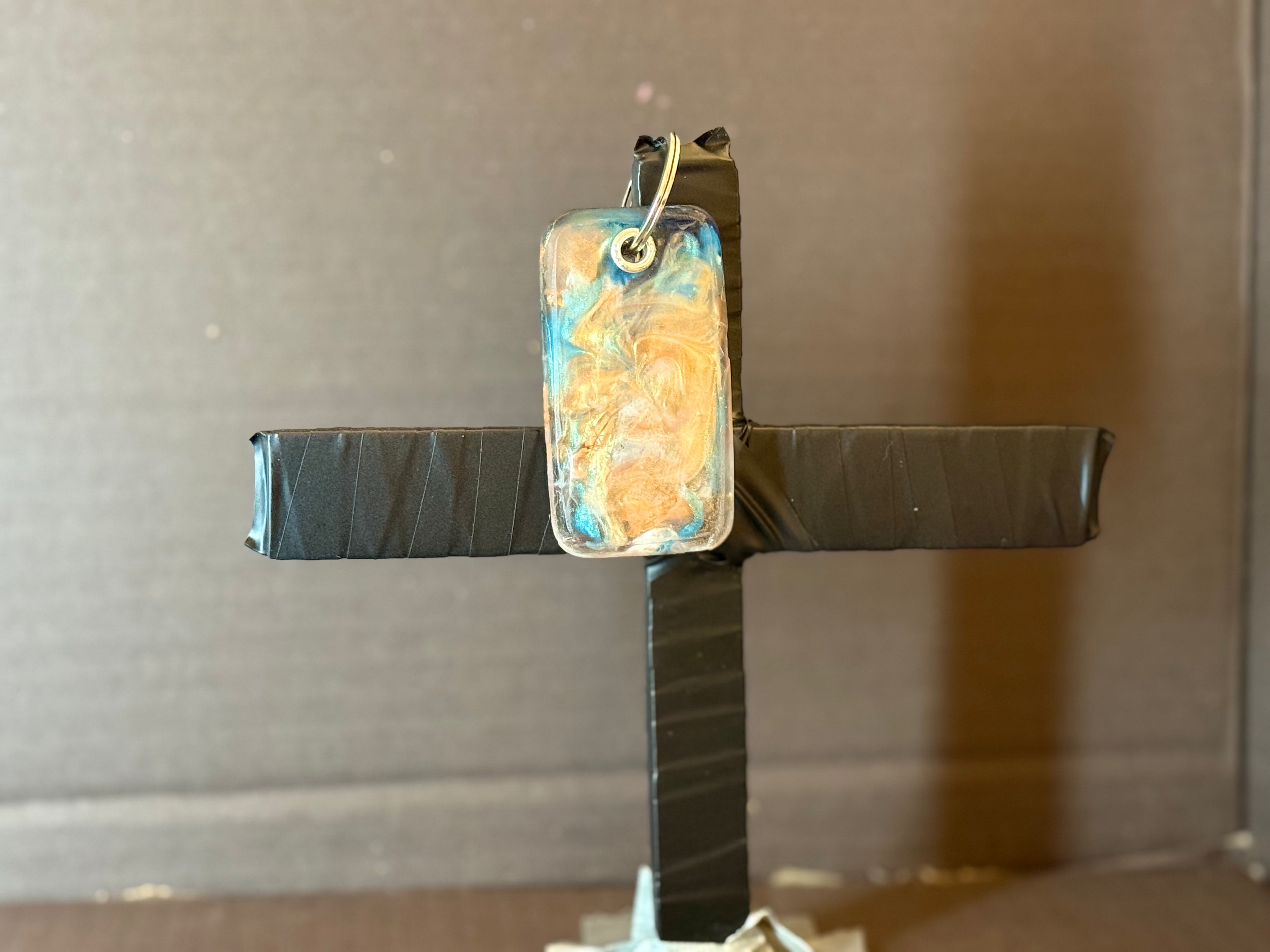 Beach Swirl Rectangle Resin Keychain - Turquoise Peach