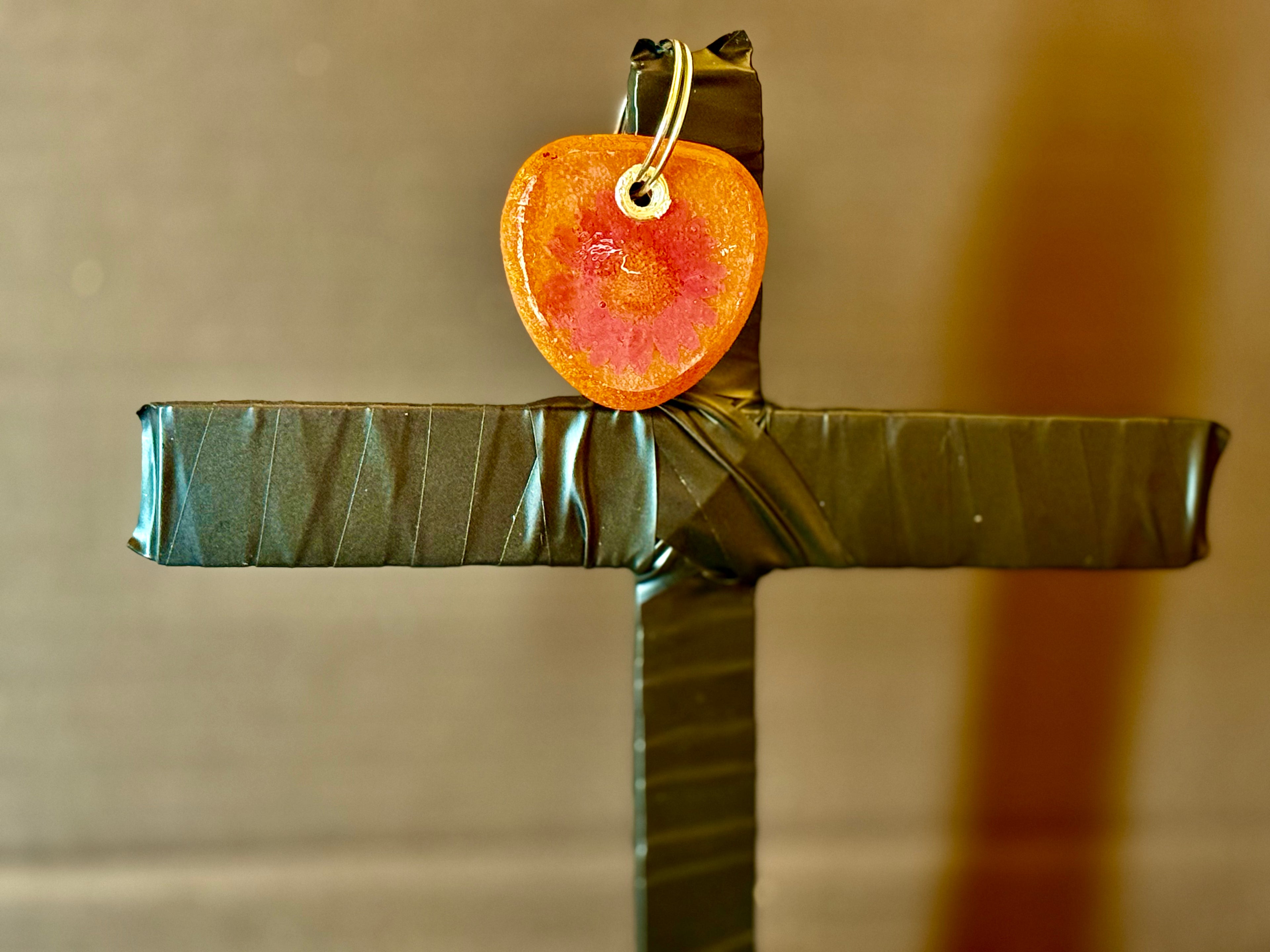 Orange Heart Resin Keychain - Sunset Glow